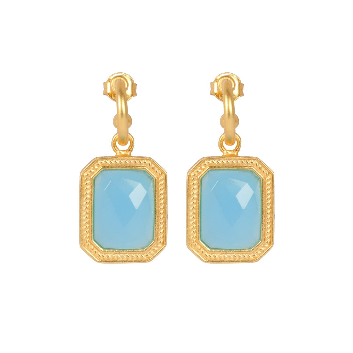 Rectangular Bahamian Blue Crystal Hoops