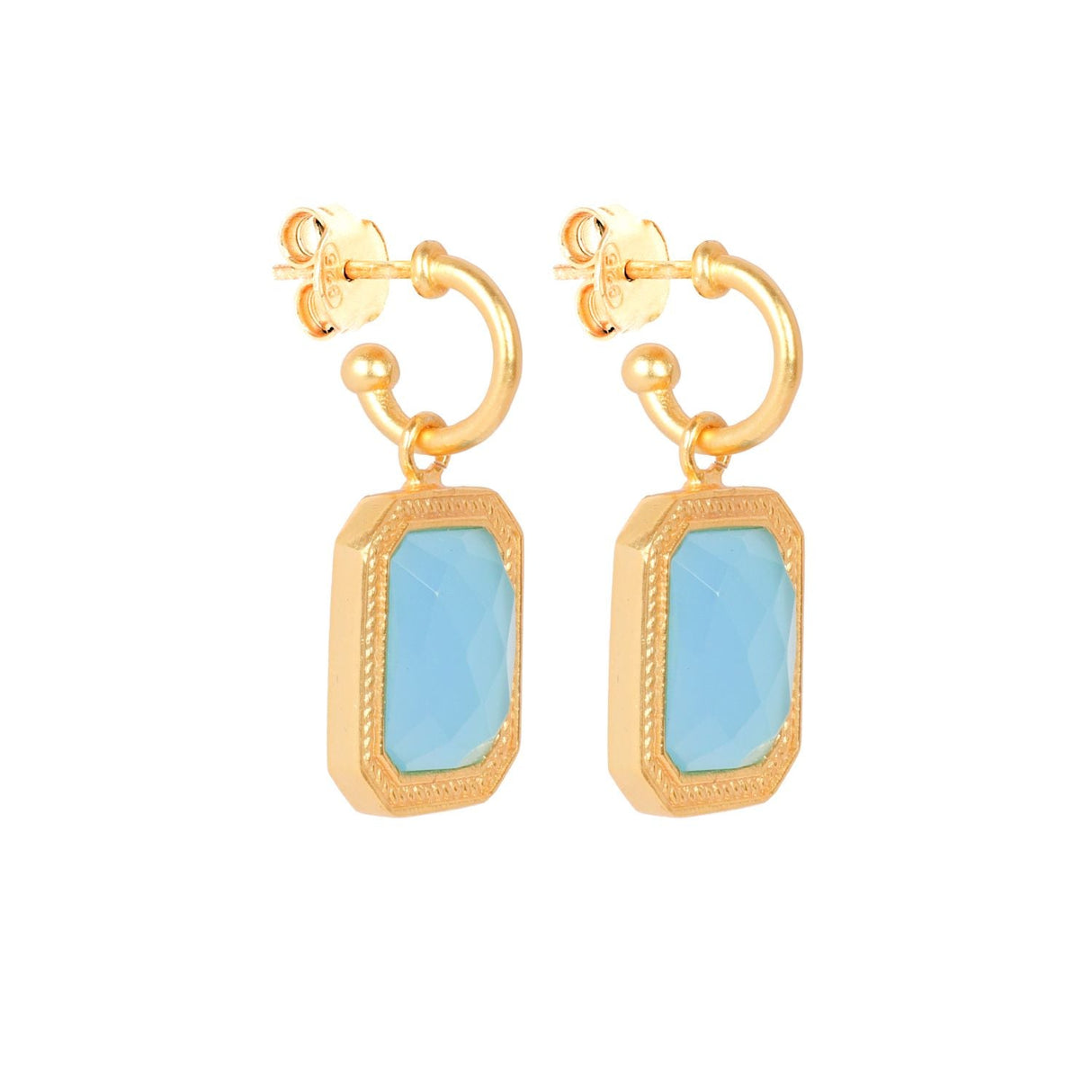 Rectangular Bahamian Blue Crystal Hoops