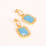 Rectangular Bahamian Blue Crystal Hoops