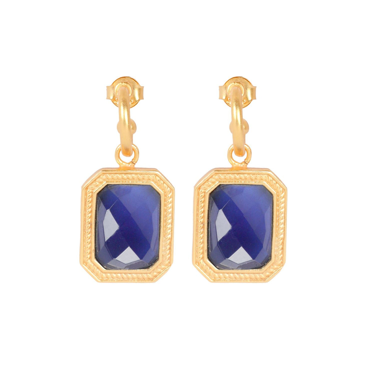 Rectangular Blue Sapphire Crystal Hoops