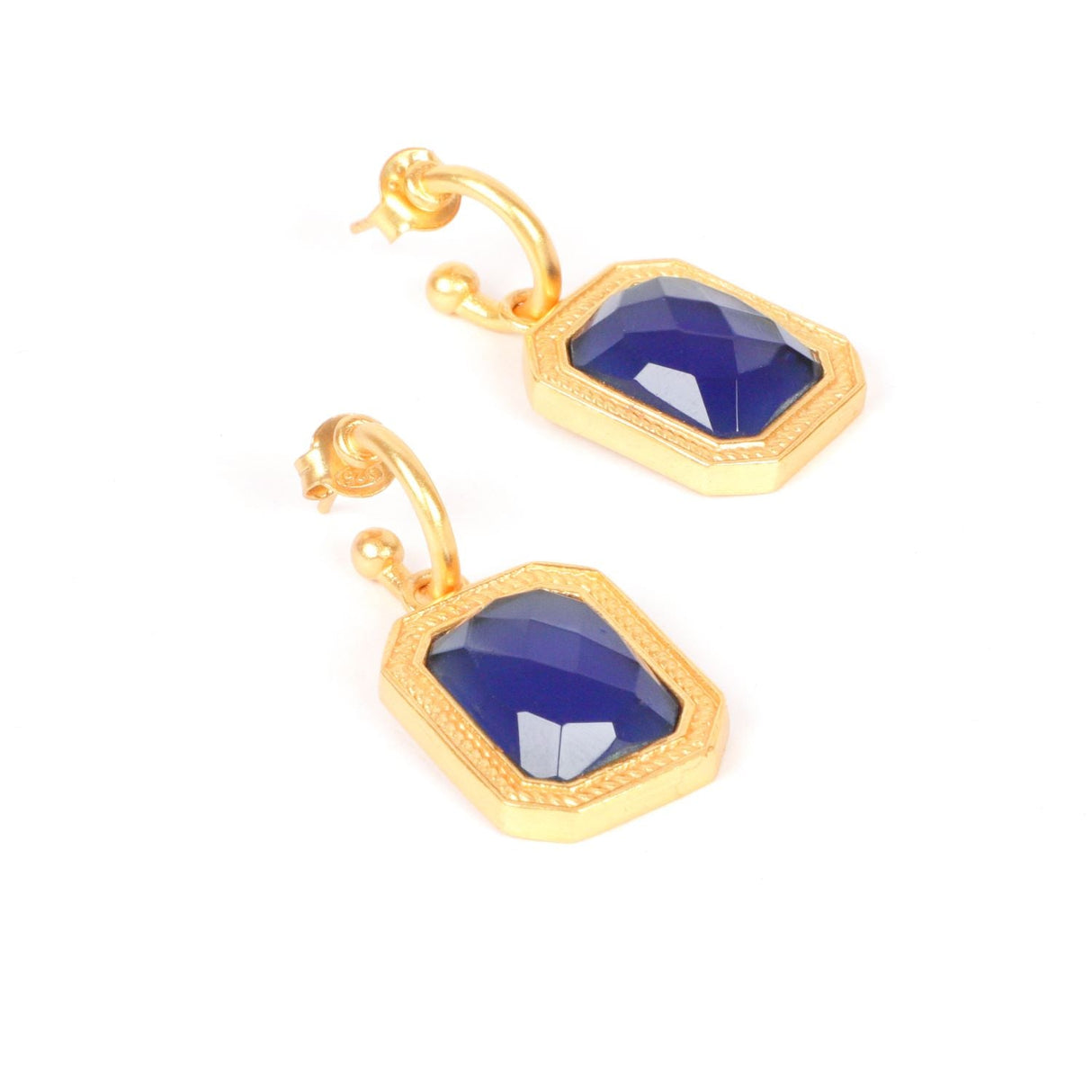 Rectangular Blue Sapphire Crystal Hoops