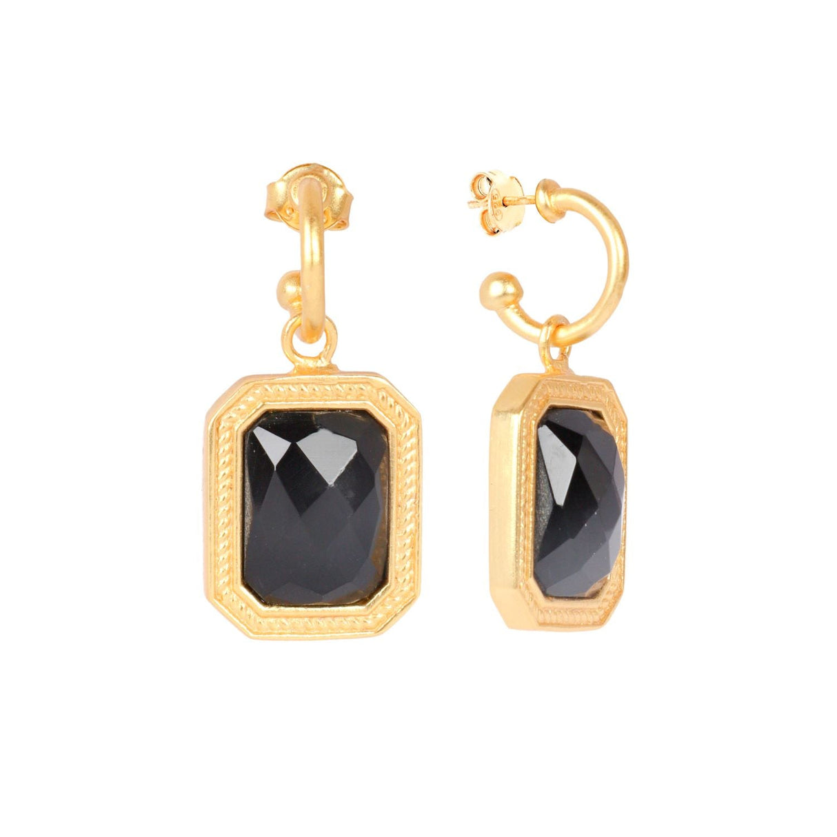 Rectangular Black Crystal Hoops