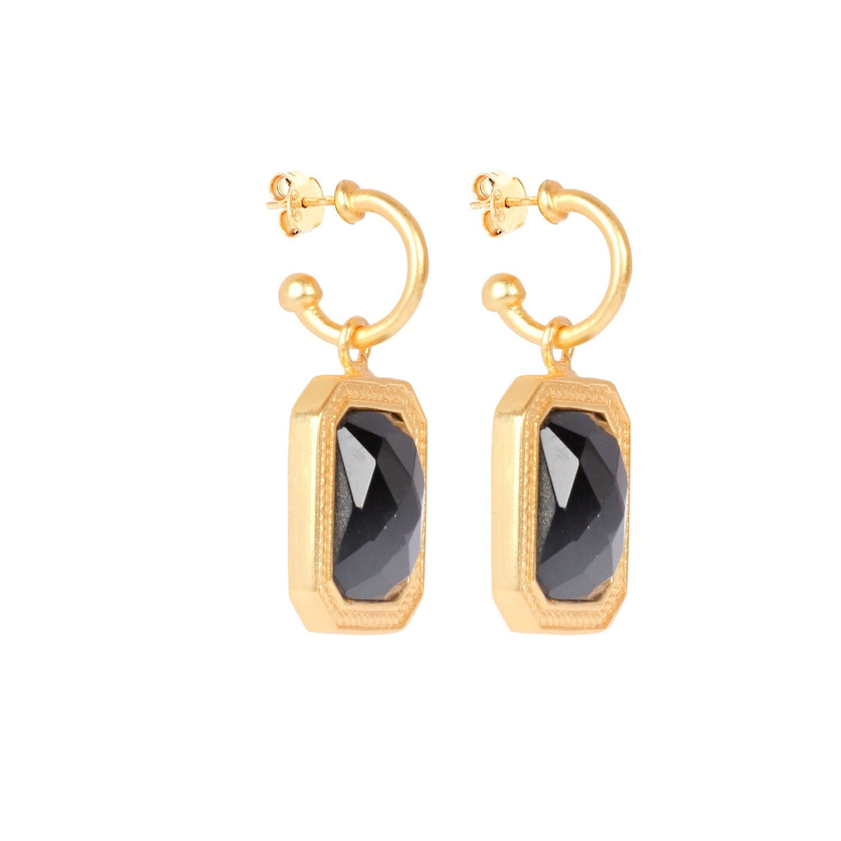 Rectangular Black Crystal Hoops