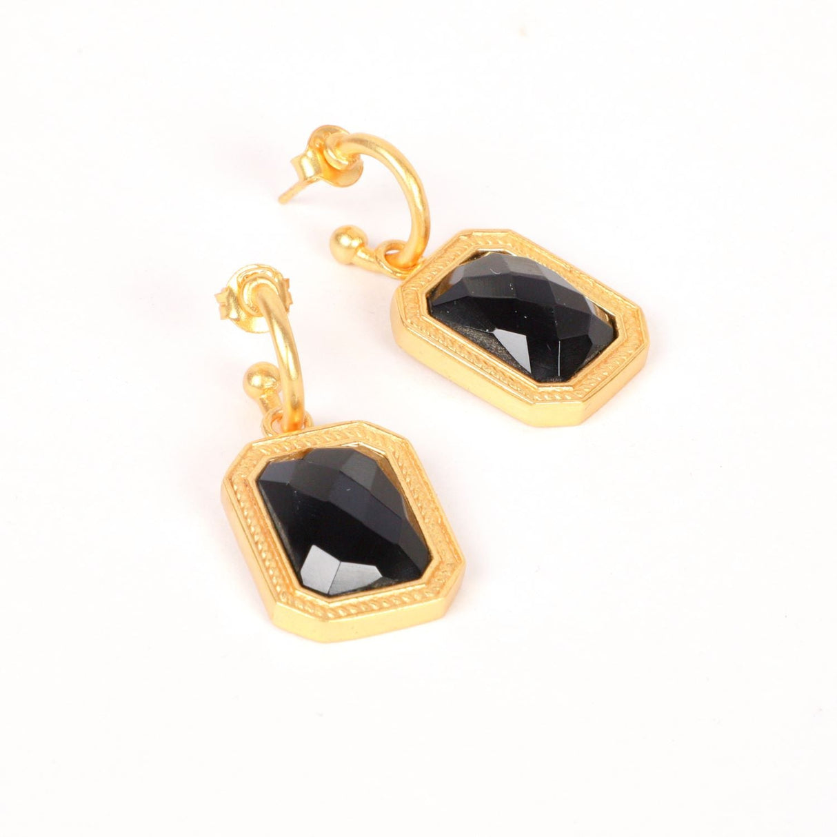 Rectangular Black Crystal Hoops