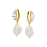 Isla Art Deco Hoop Earrings, Baroque Pearl & Gold