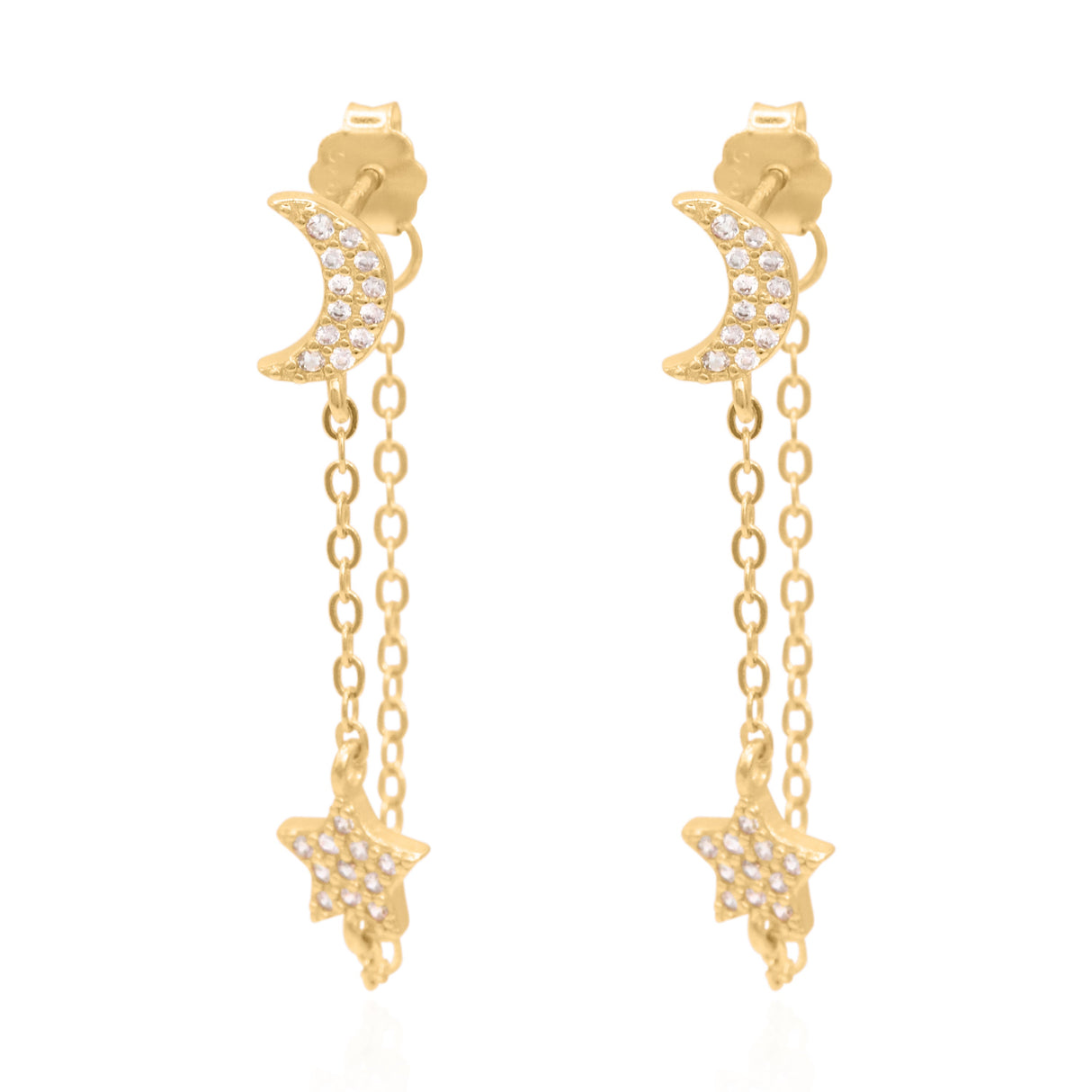 Imogen Moon & Star Drop Chain Earrings | 18k Gold Plated