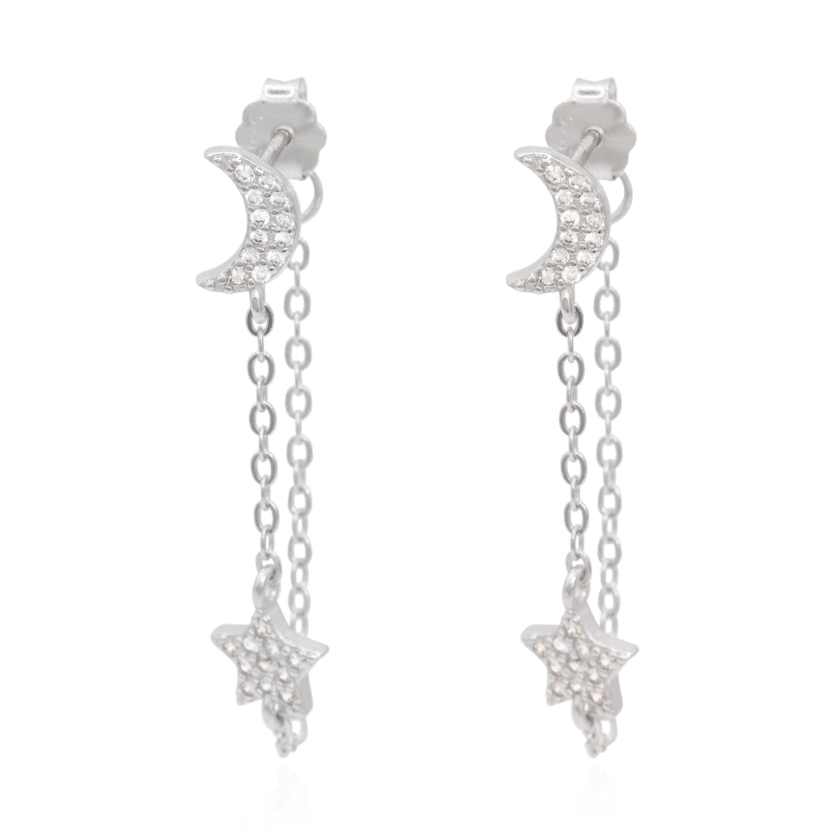 Imogen Moon & Star Drop Chain Earrings | 925 Sterling Silver