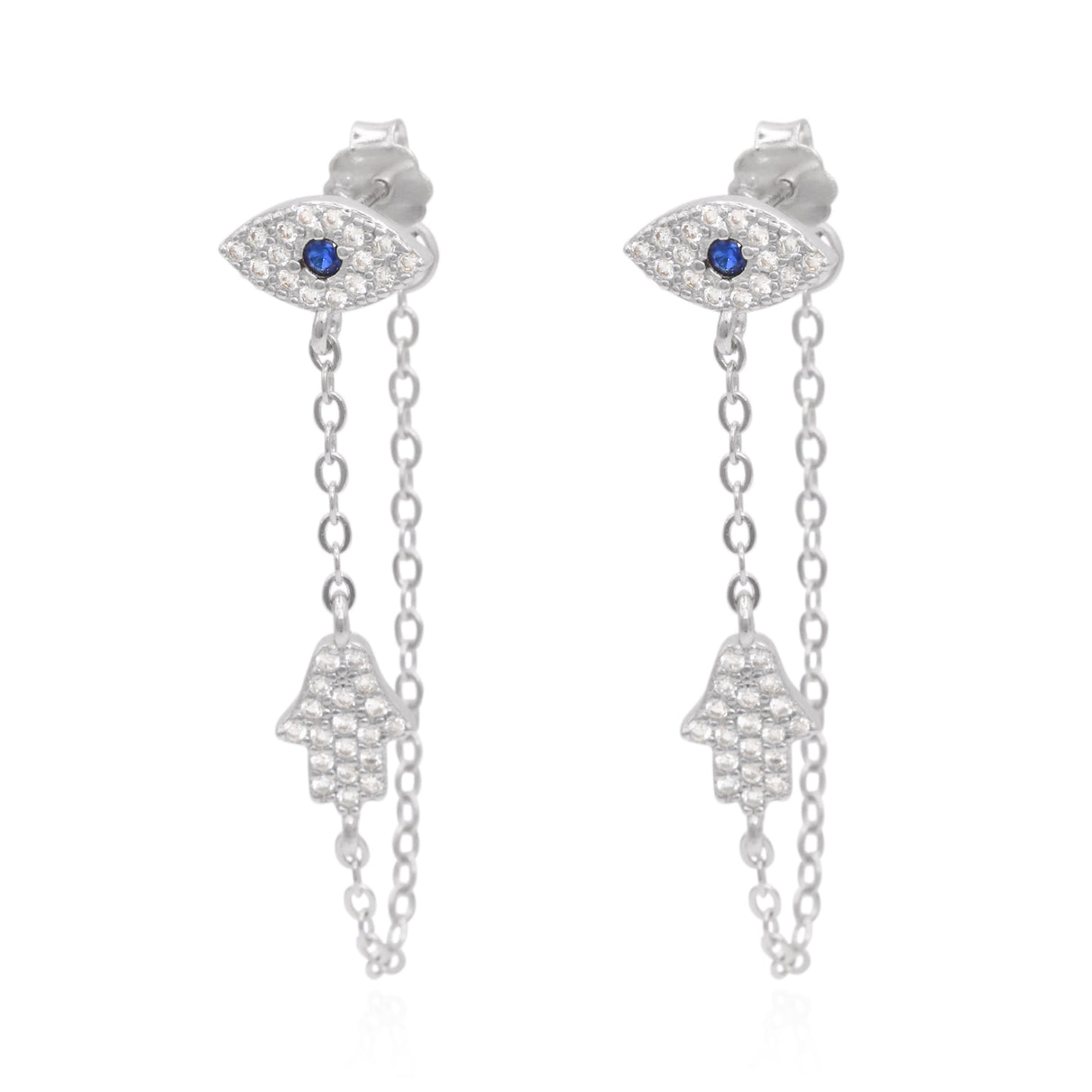 Iris Evil Eye Chain Drop Earrings | 925 Sterling Silver