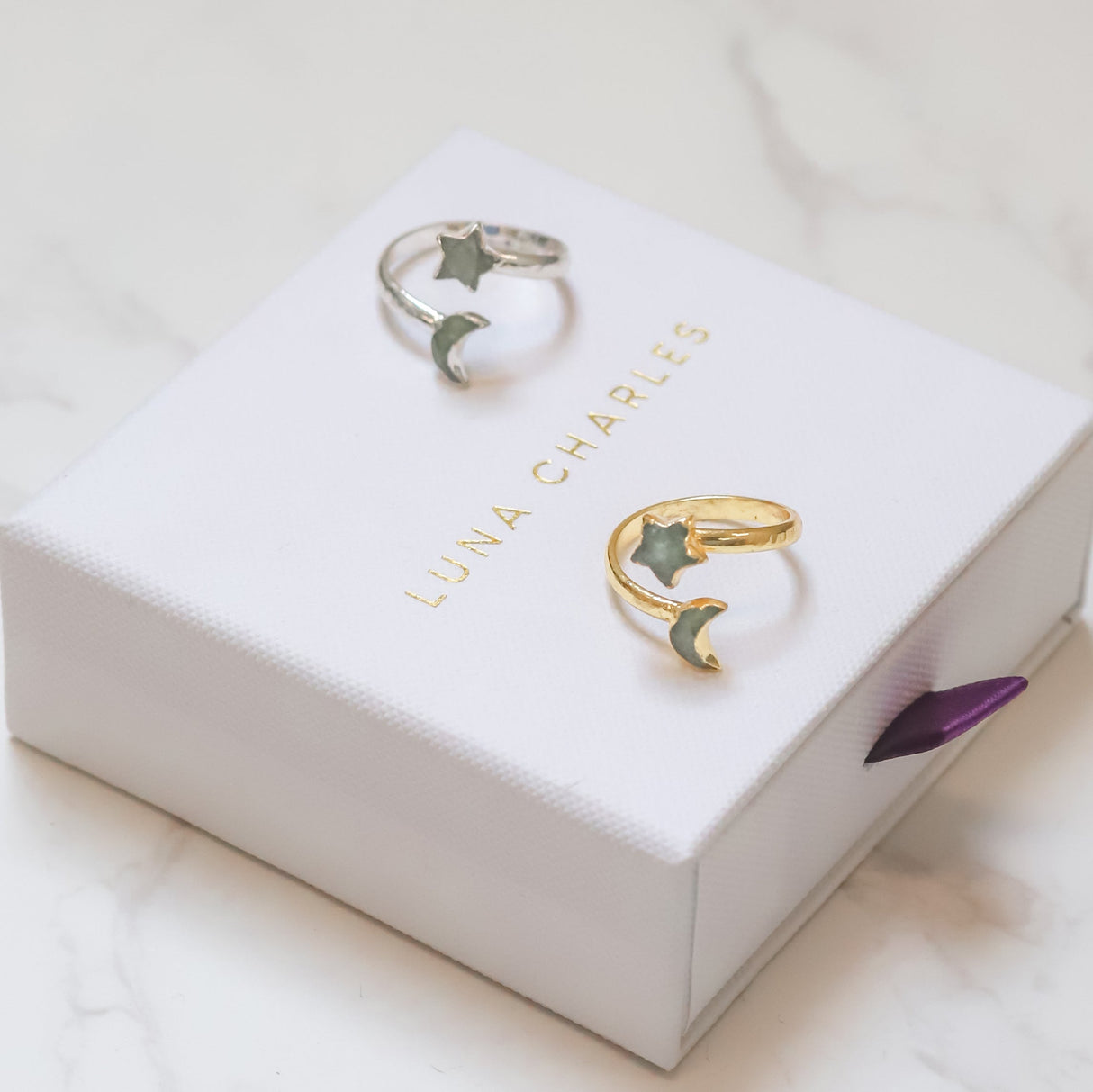 Isla Aventurine Moon & Star Ring | 18k Gold Plated