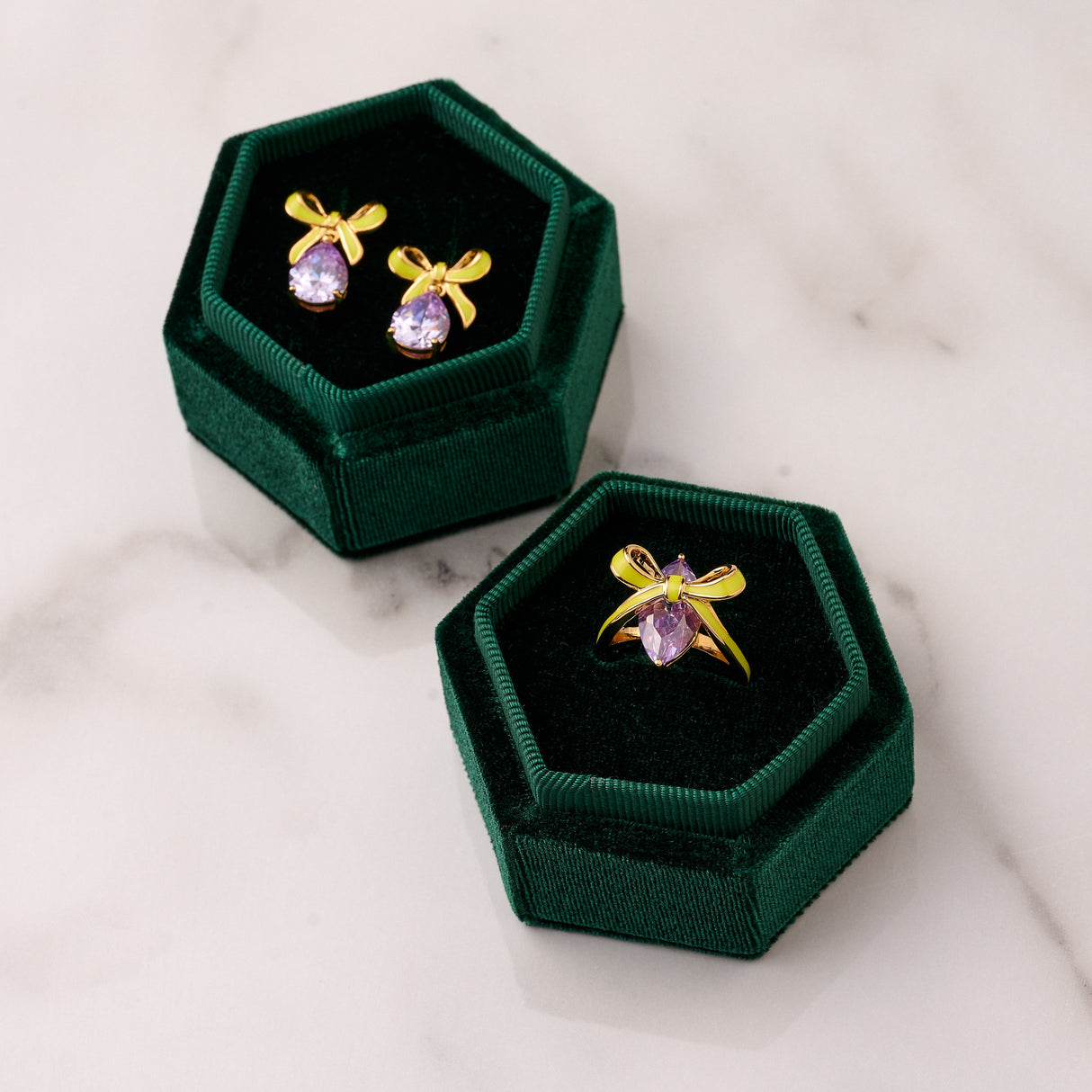 Amelia Bow Ring Lime, Lilac & Gold