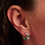 Lottie Cluster Earrings, Emerald Green & Silver