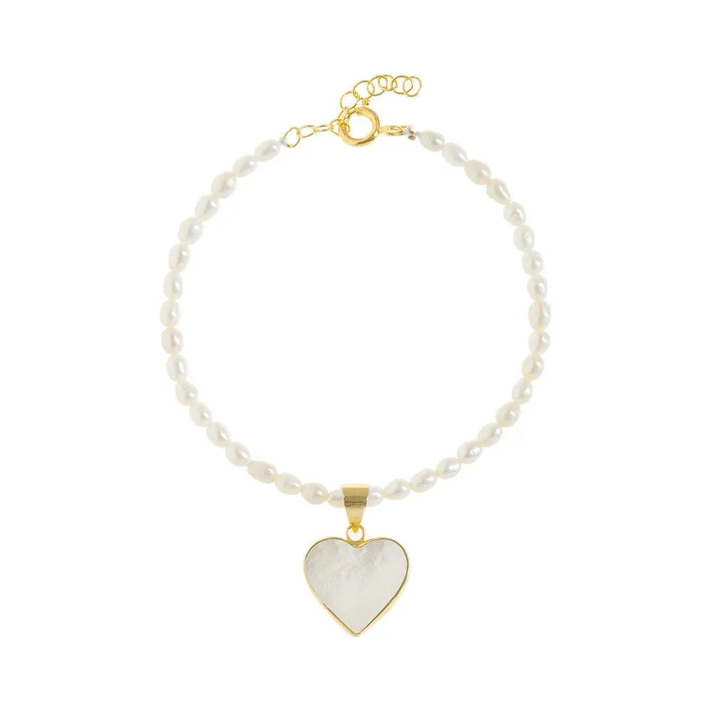 Rice Pearl Bracelet With Heart Charm