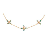 Lucky Clover Choker Necklace Emerald Enamel, Blush Pink & Gold