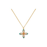 Lucky Clover Pendant Necklace Emerald Enamel, Blush Pink & Gold