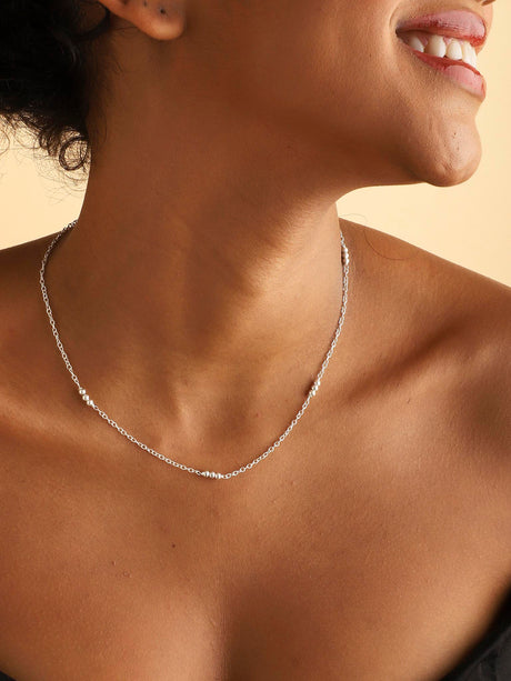 Triple Beaded Necklace 16" Silver