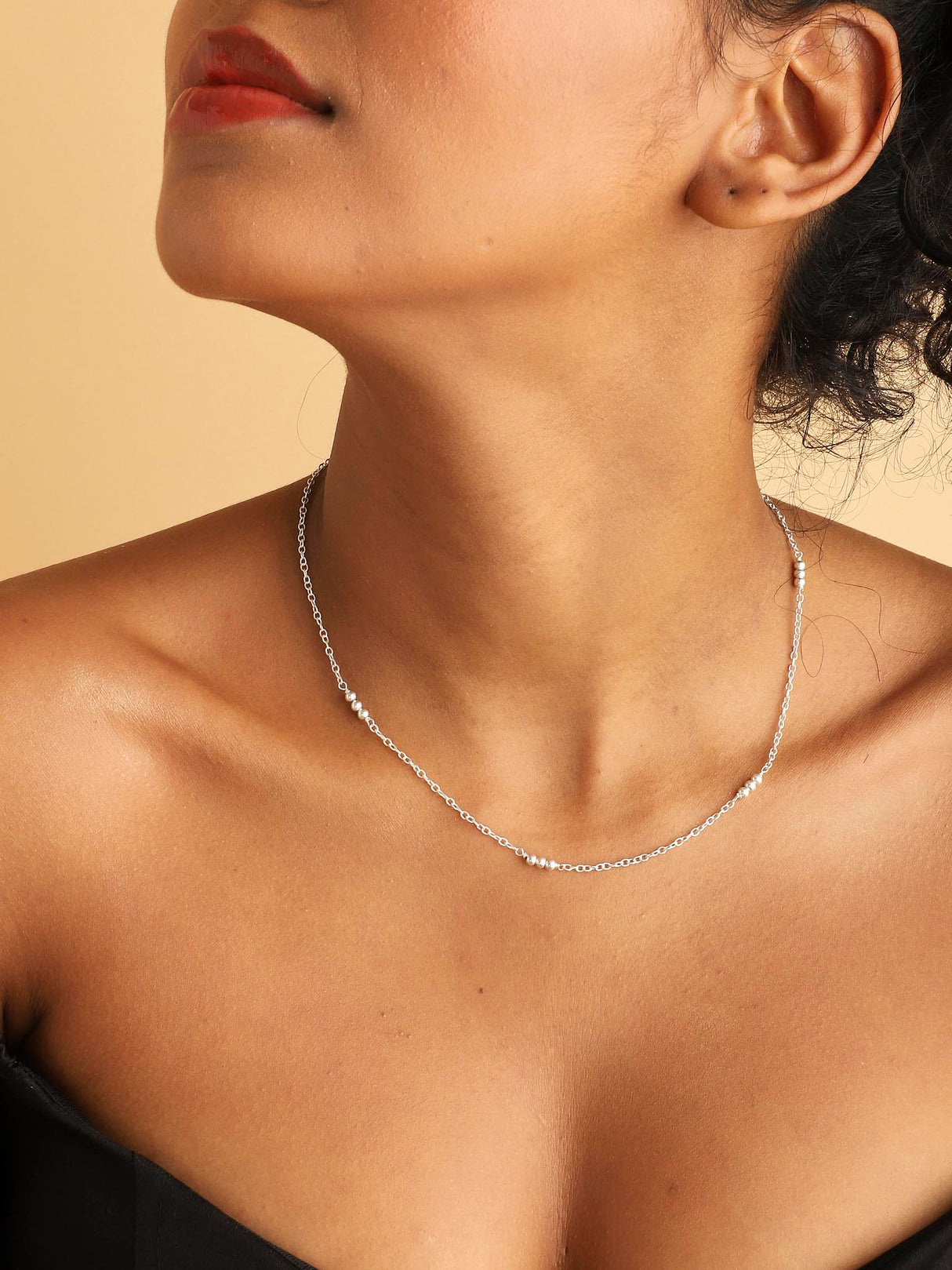 Triple Beaded Necklace 16" Silver