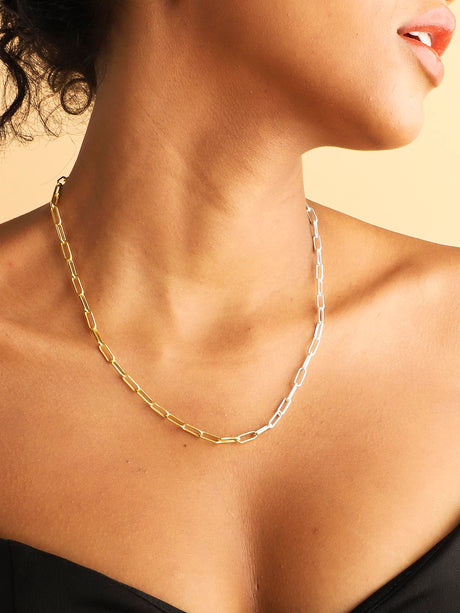 Dual Tone Mix Metal Paperclip Chain