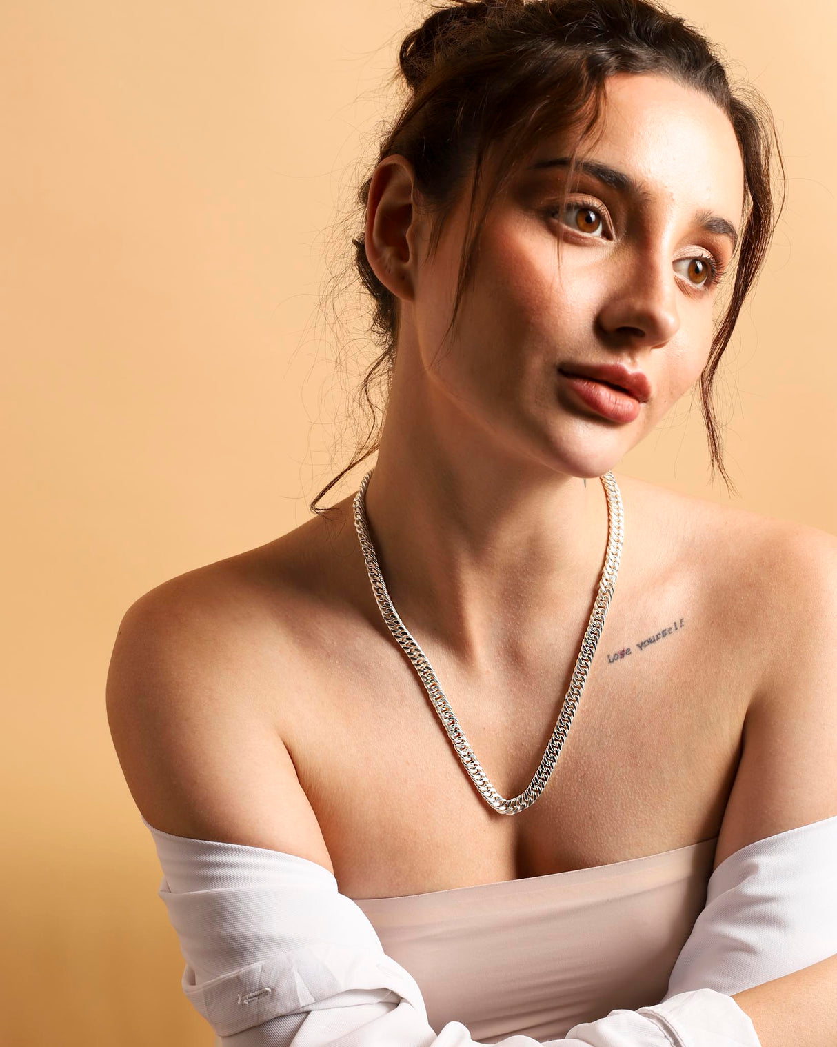 Herringbone Chain Long 22" 56cm Silver