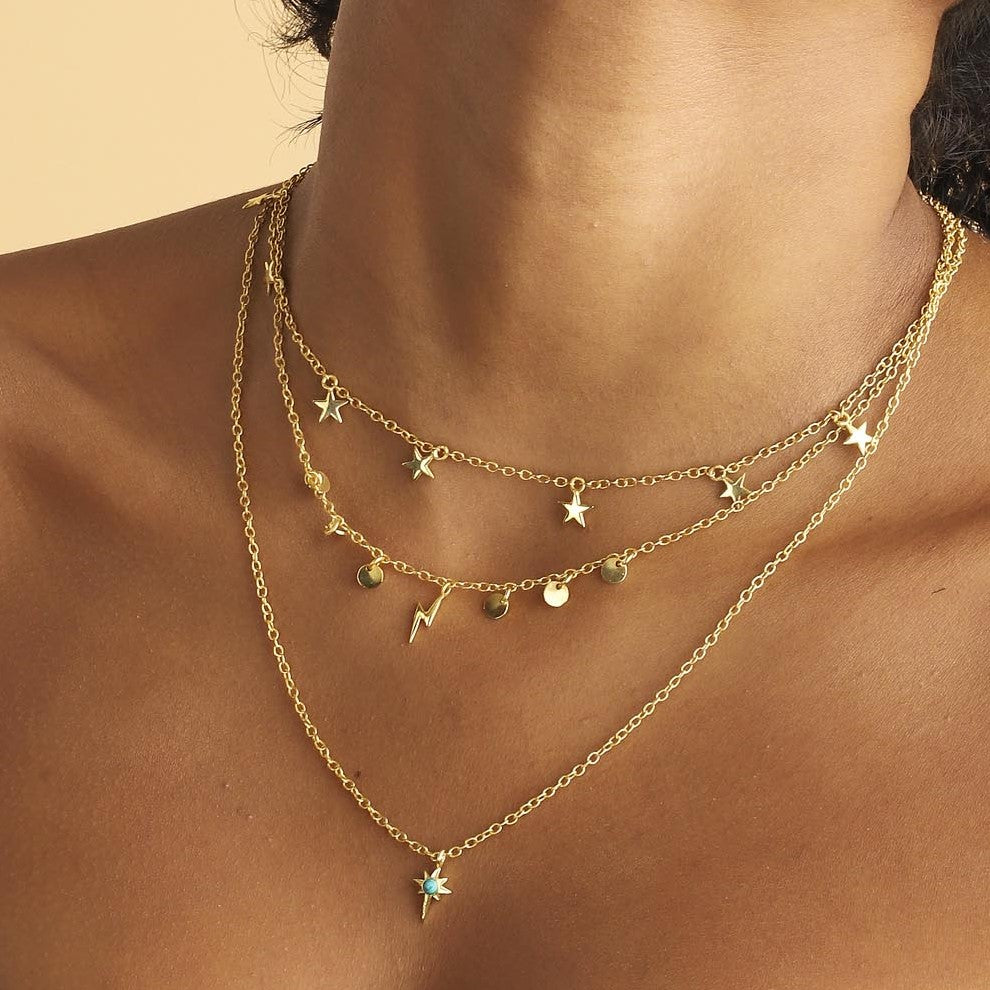 Star Gaze Triple Layer Night Sky Necklace Gold