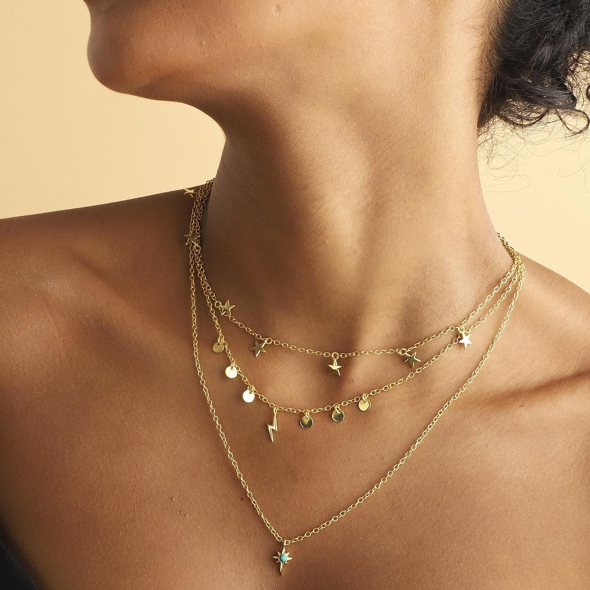 Star Gaze Triple Layer Night Sky Necklace Gold