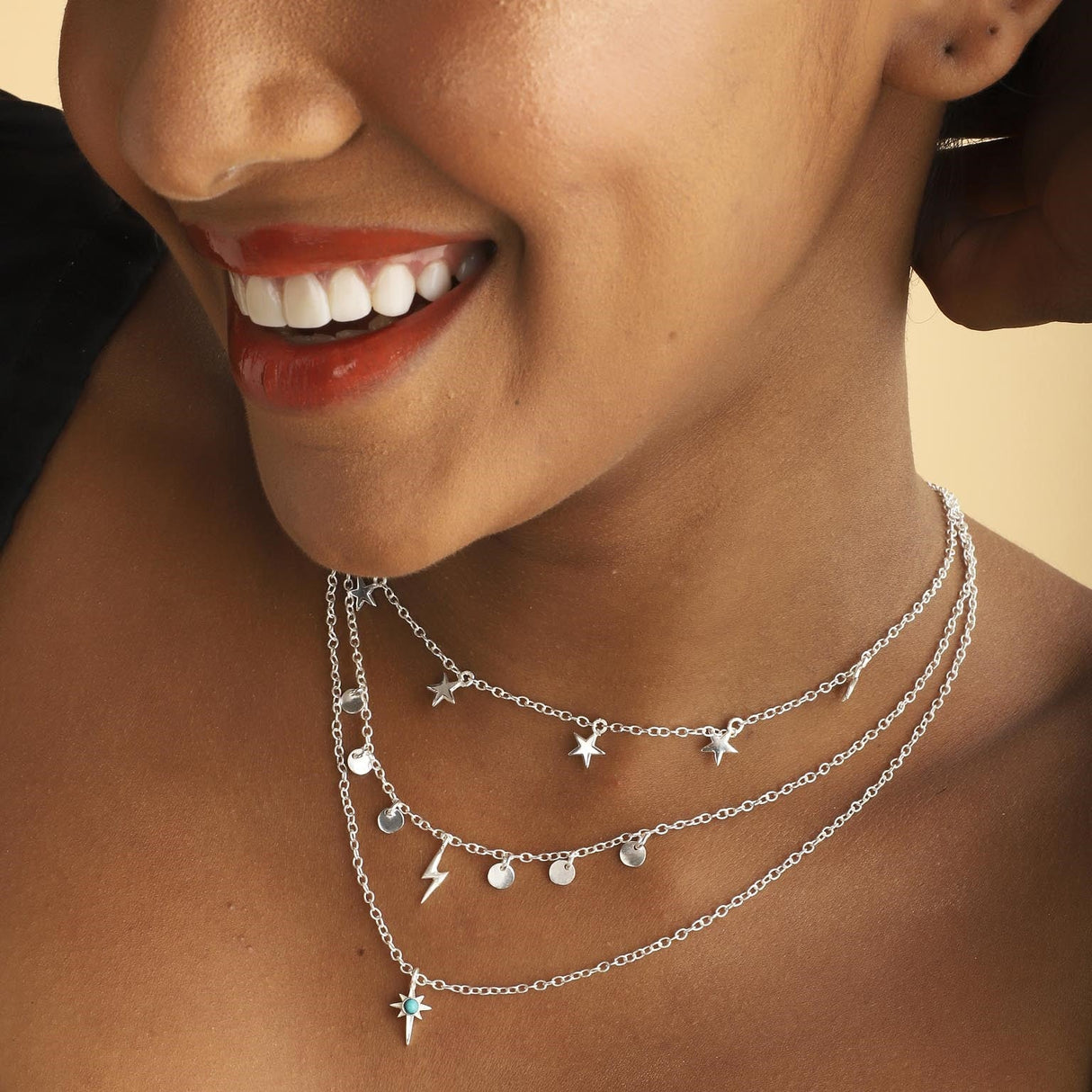 Star Gaze Triple Layer Night Sky Necklace Silver