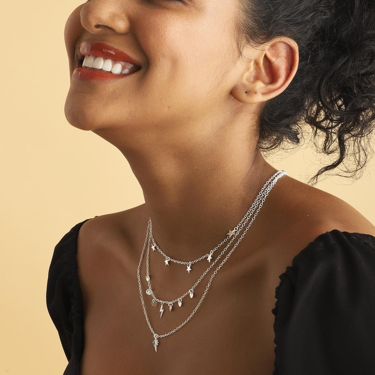 Star Gaze Triple Layer Night Sky Necklace Silver