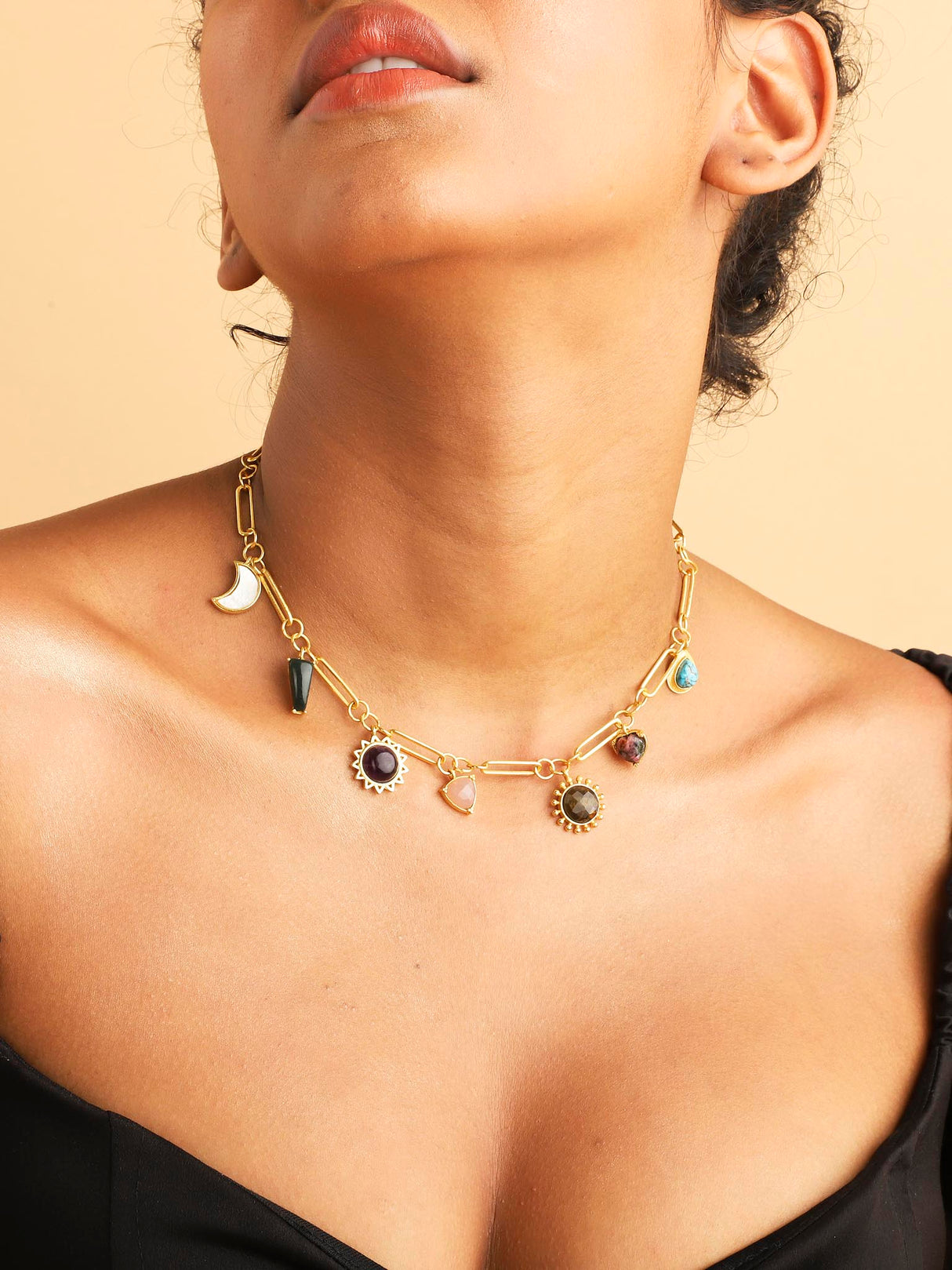 Stellar Elegance - 7 Healing Stones Link Chain Necklace