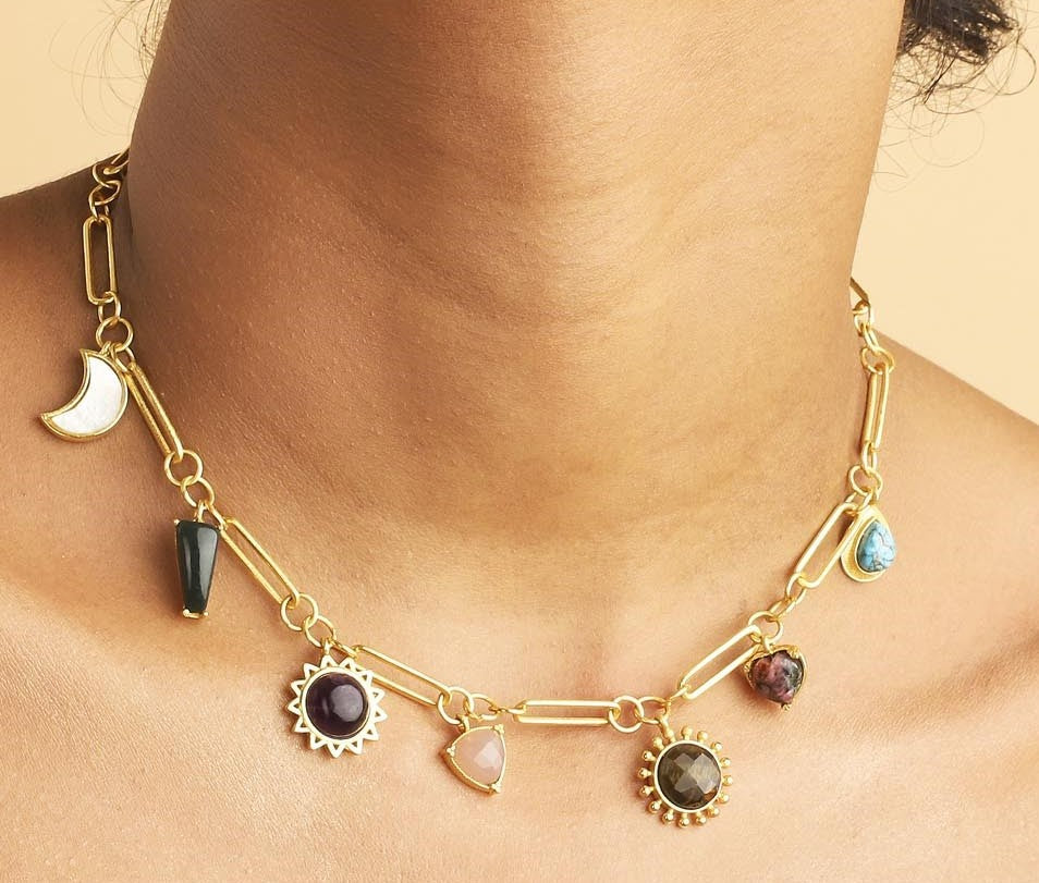 Stellar Elegance - 7 Healing Stones Link Chain Necklace