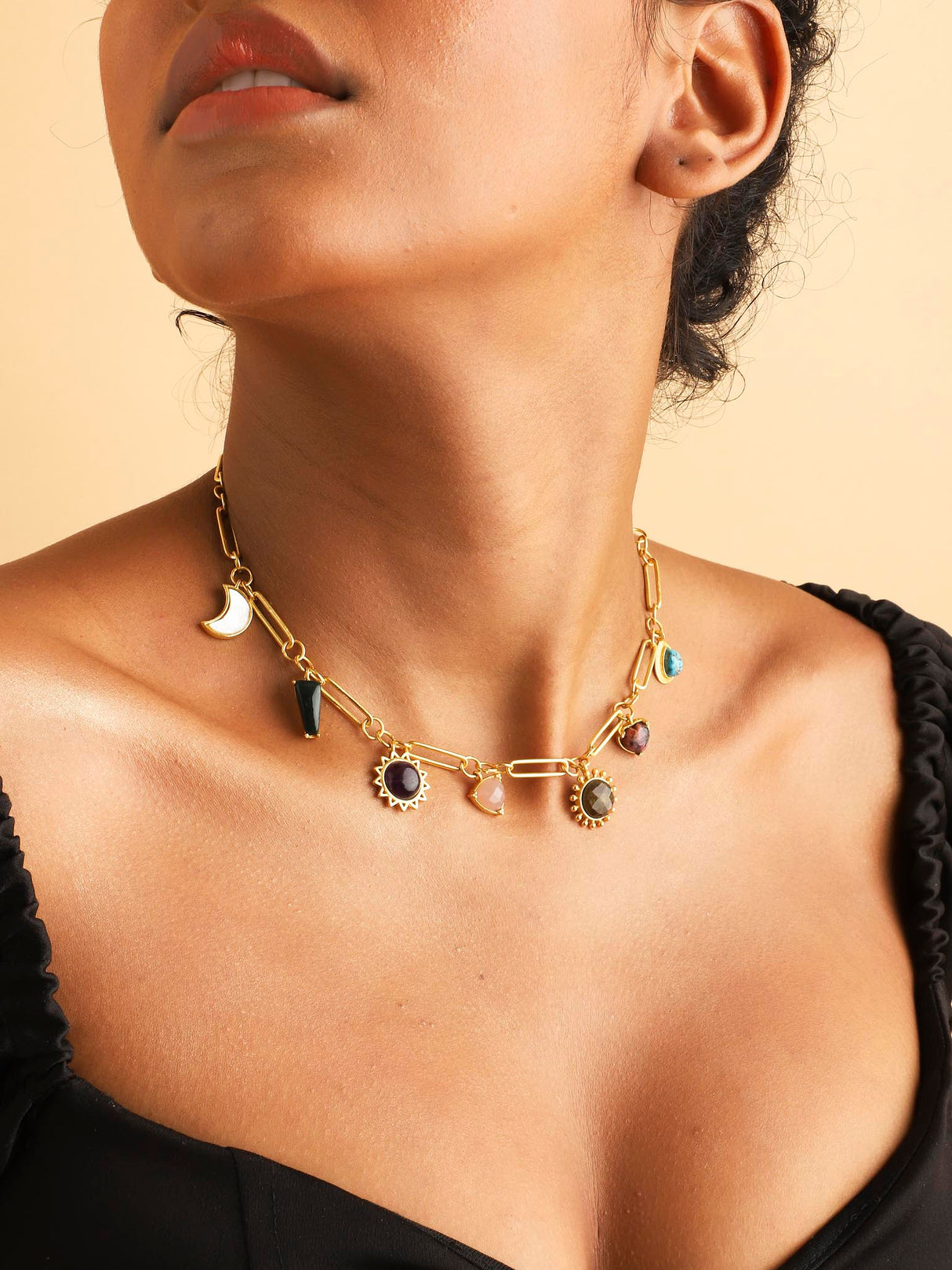 Stellar Elegance - 7 Healing Stones Link Chain Necklace