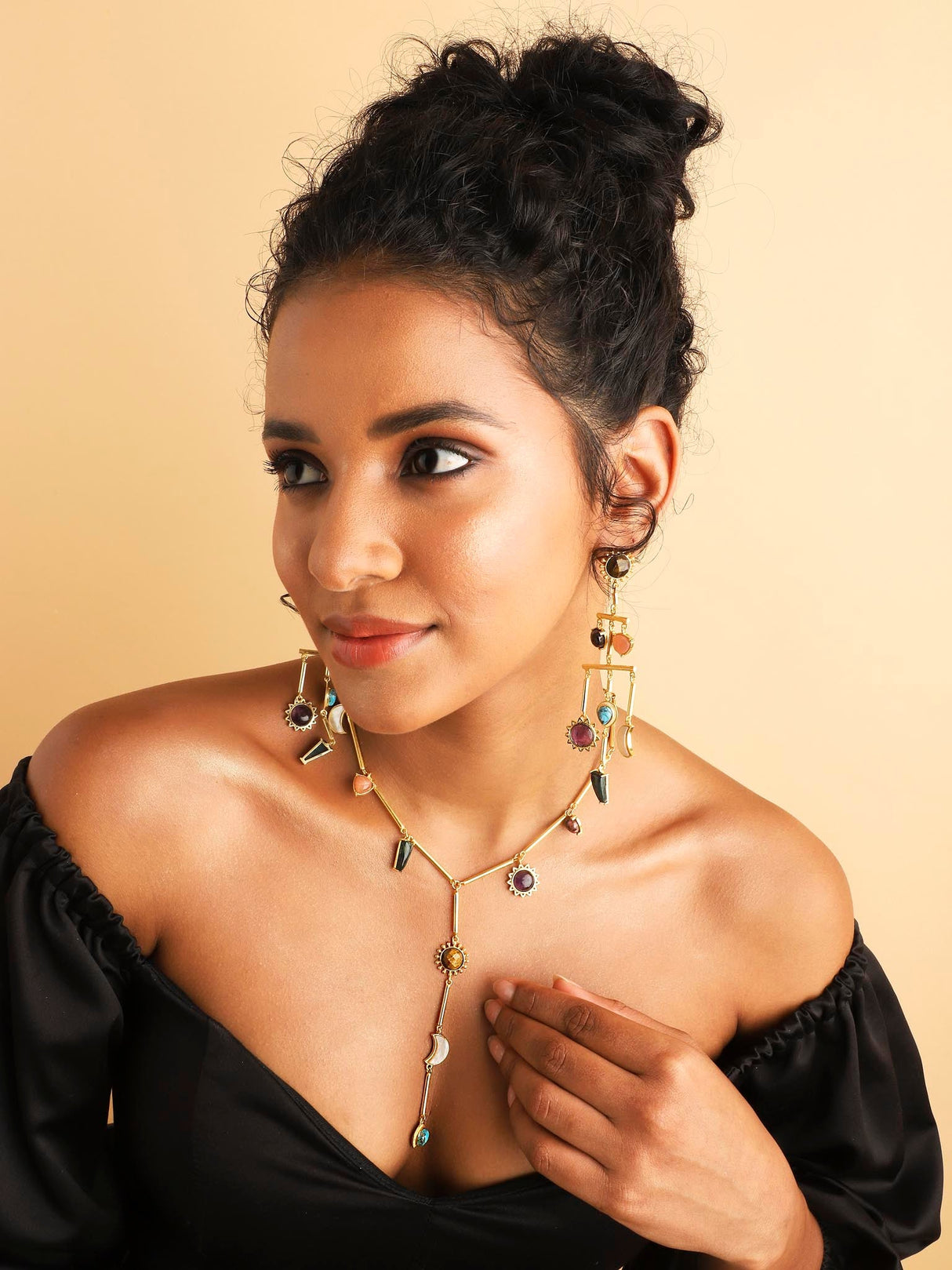 Stellar Elegance - 7 Healing Stones Drop Necklace