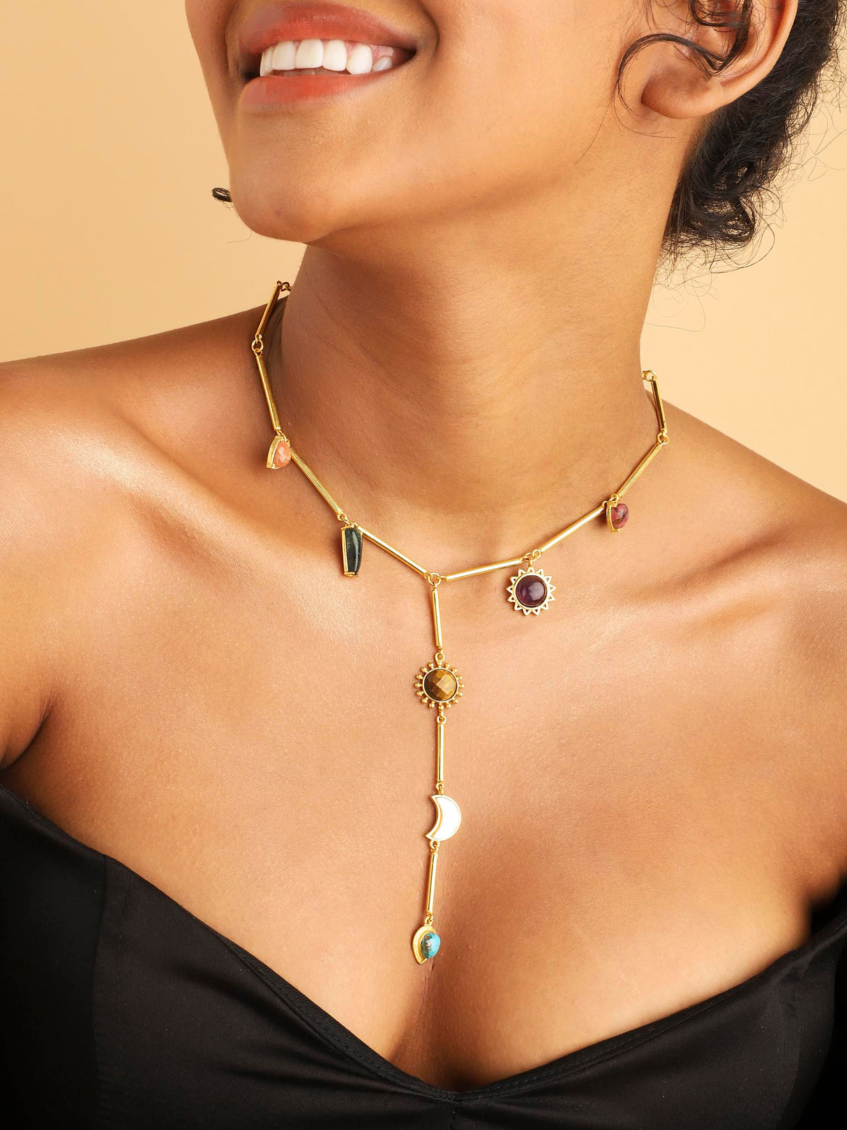 Stellar Elegance - 7 Healing Stones Drop Necklace