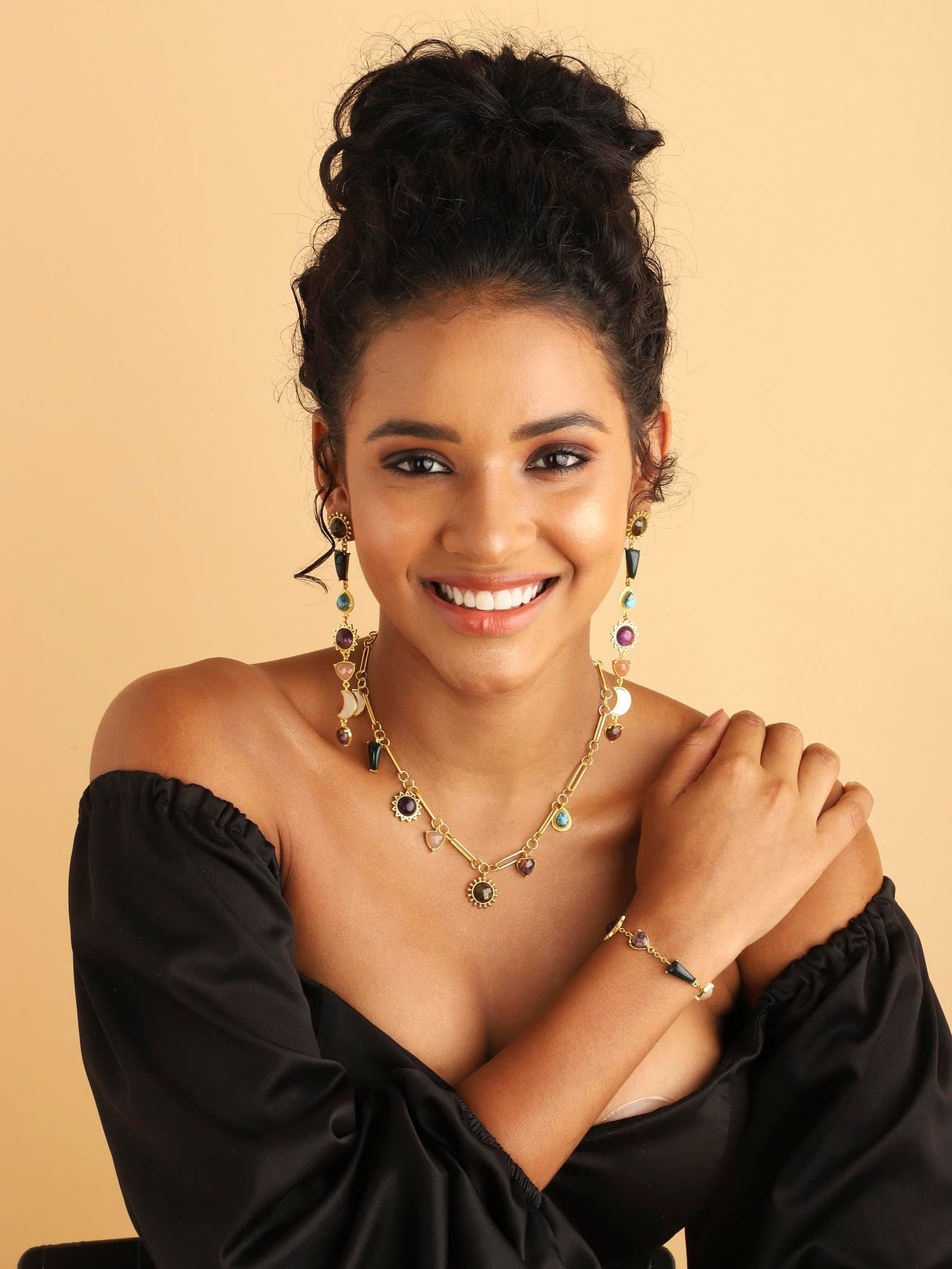 Stellar Elegance -  7 Healing Stones Drop Earrings