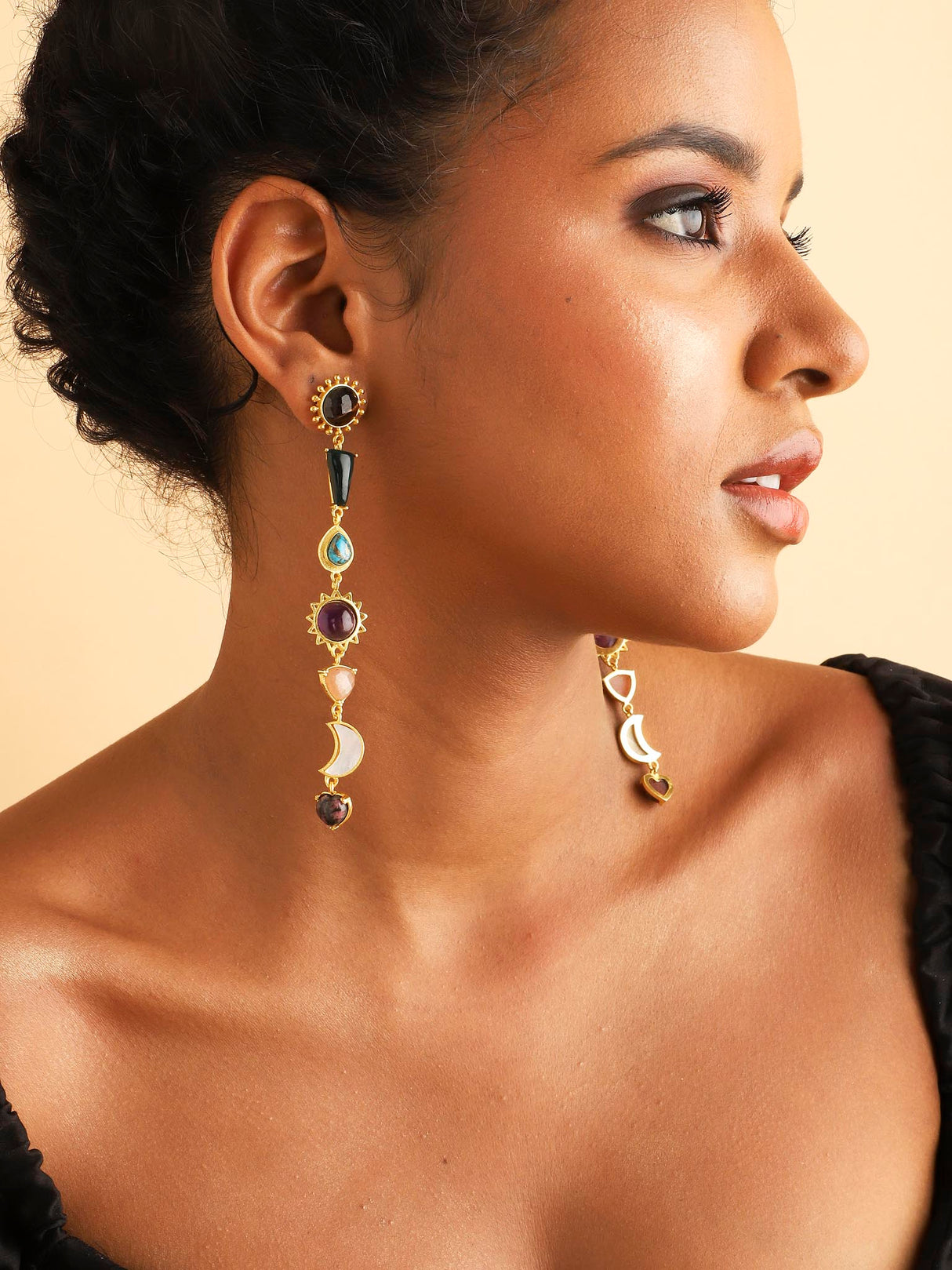 Stellar Elegance -  7 Healing Stones Drop Earrings