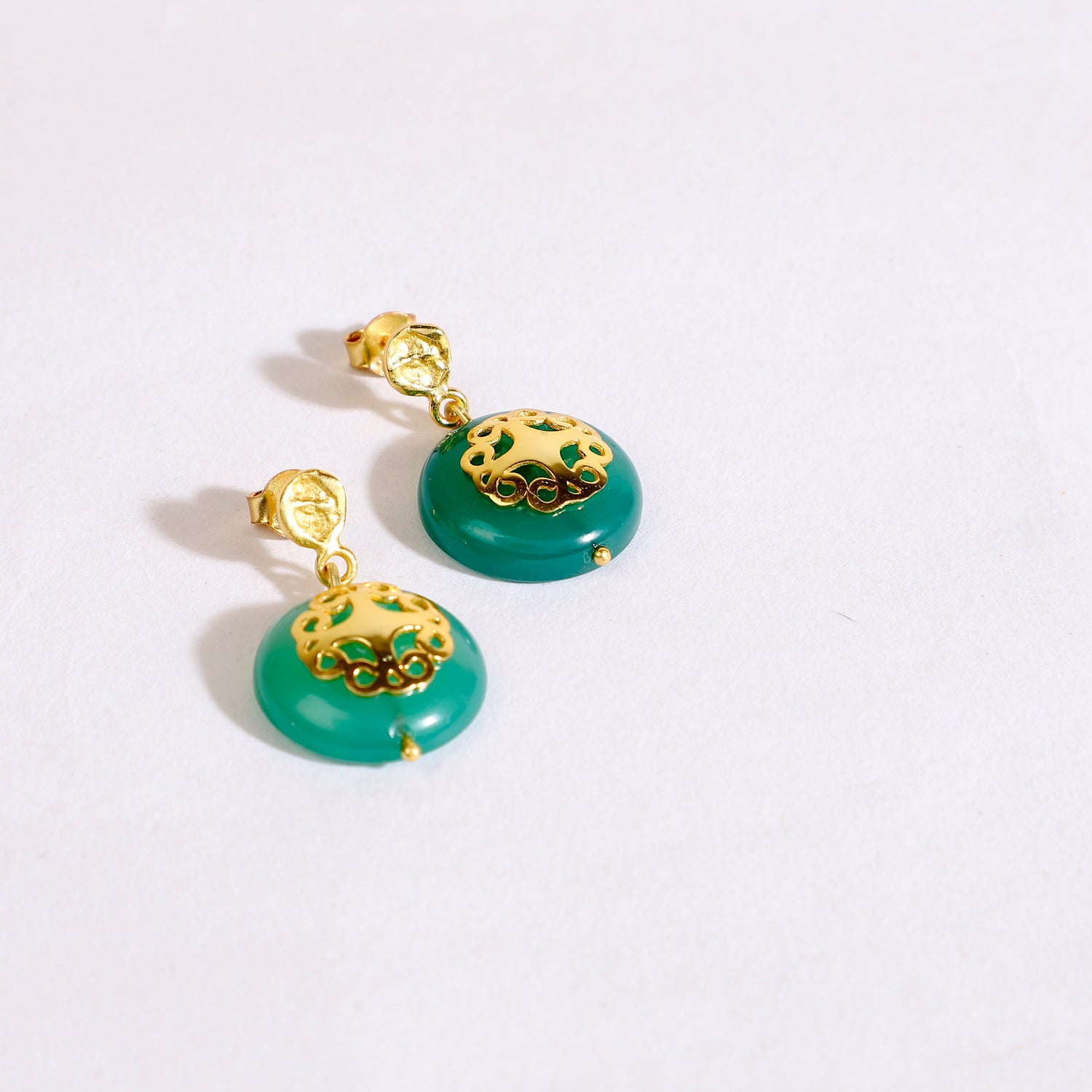 Green Onyx Earring With Filigree Melange