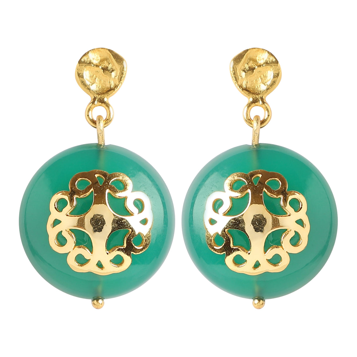 Green Onyx Earring With Filigree Melange
