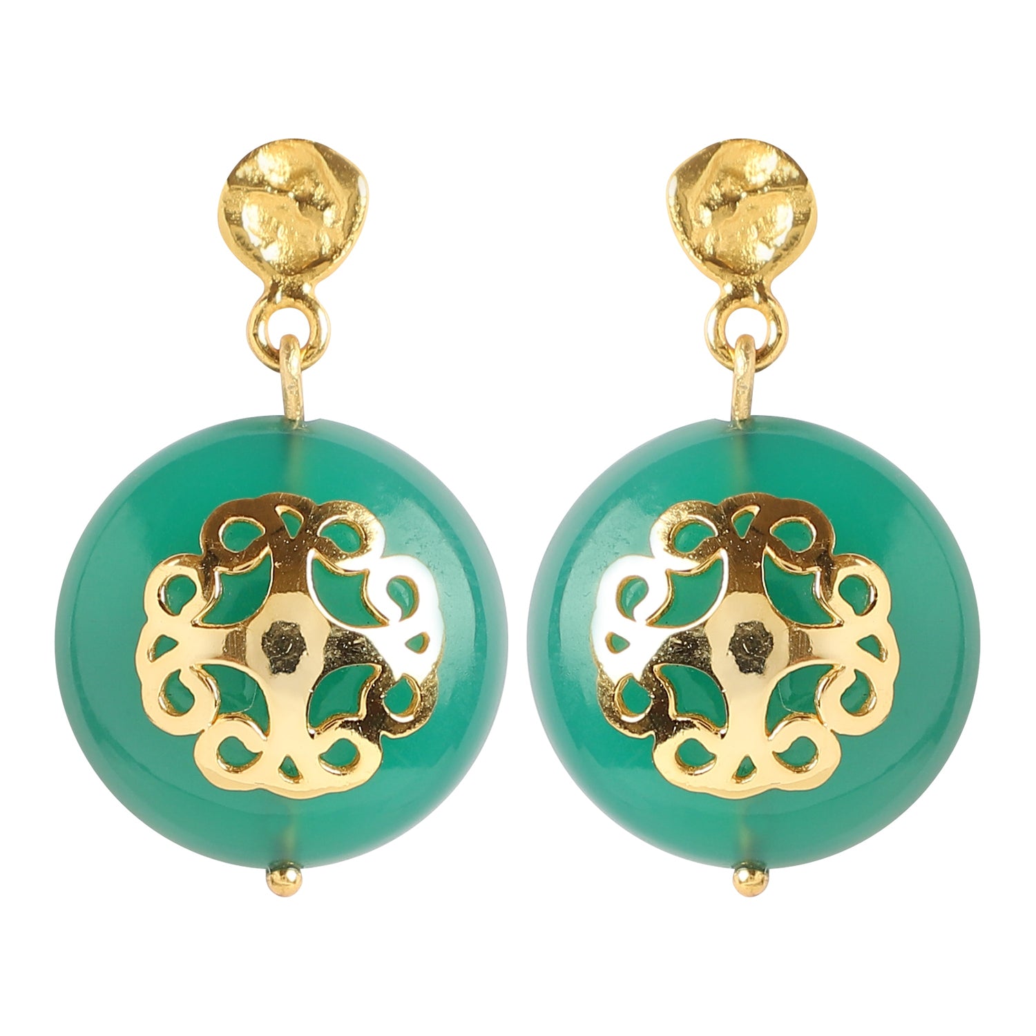 Green Onyx Earring With Filigree Melange