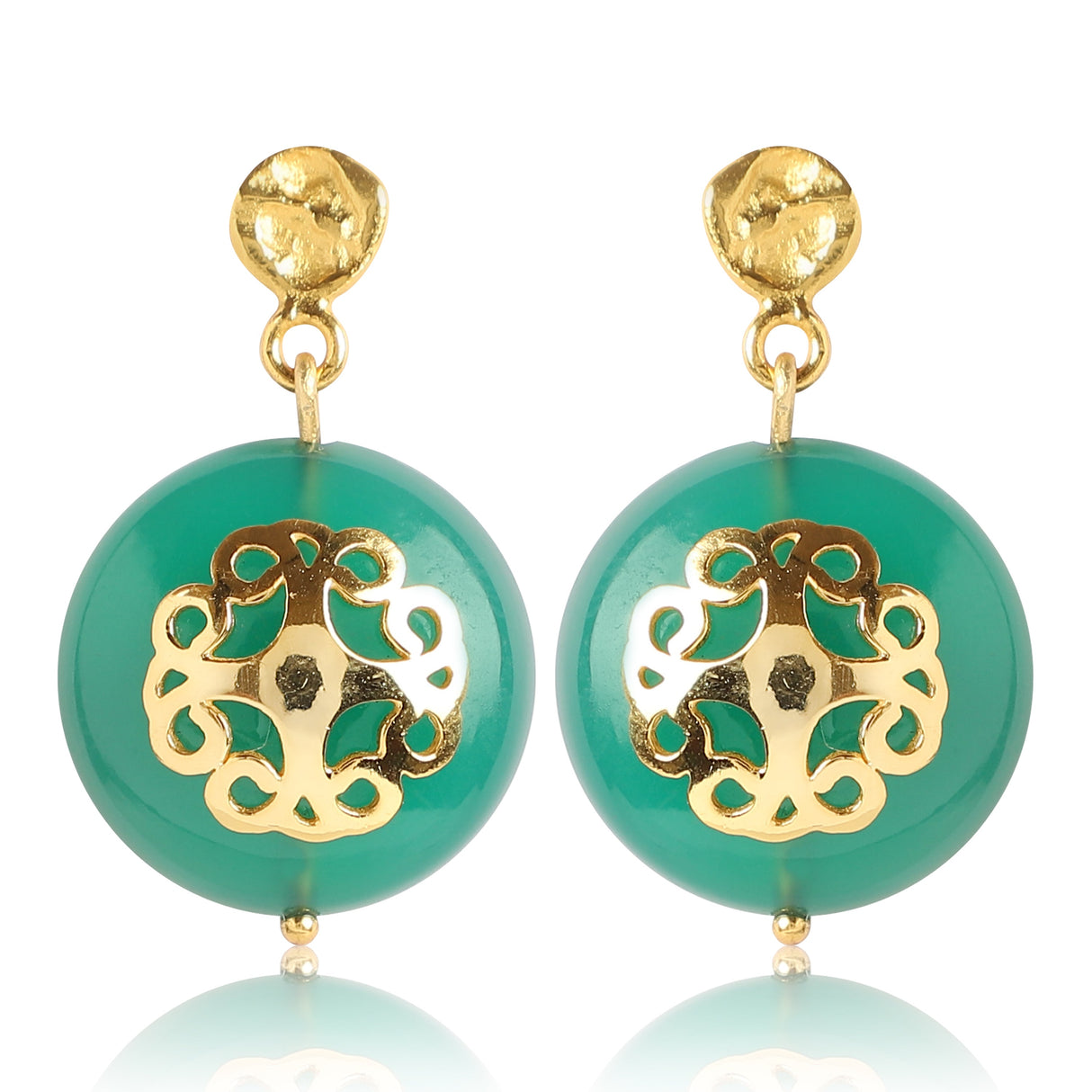 Green Onyx Earring With Filigree Melange
