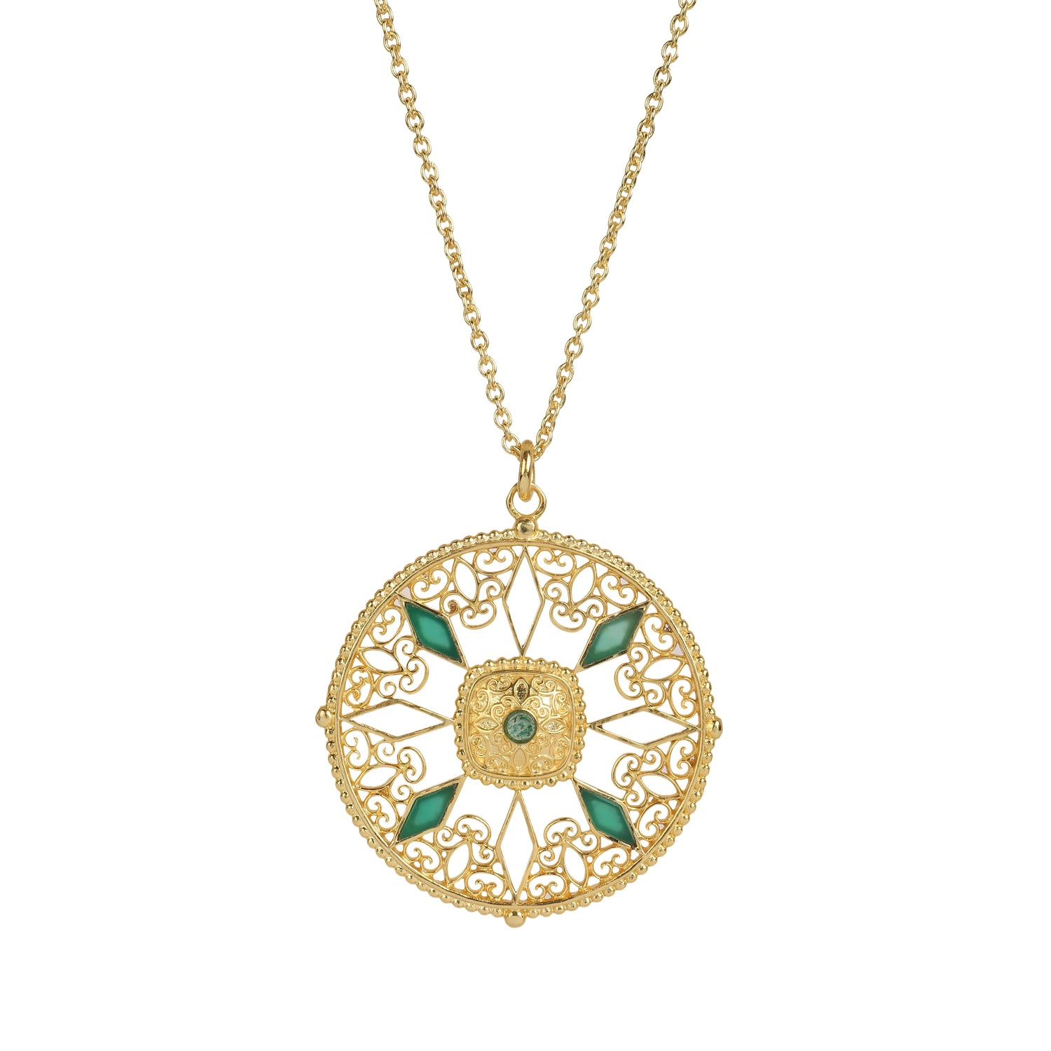 Filigree Medallion Green Onyx Necklace