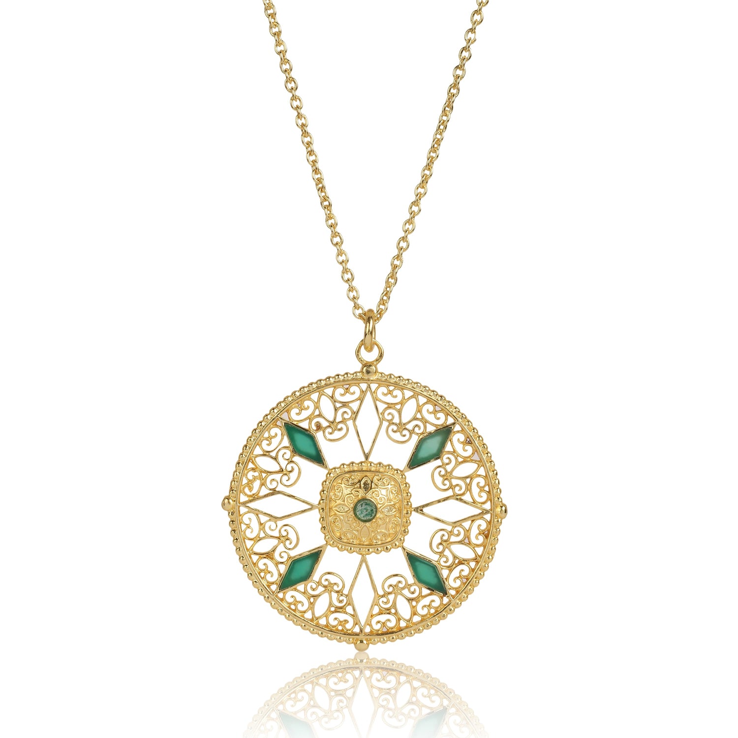 Filigree Medallion Green Onyx Necklace