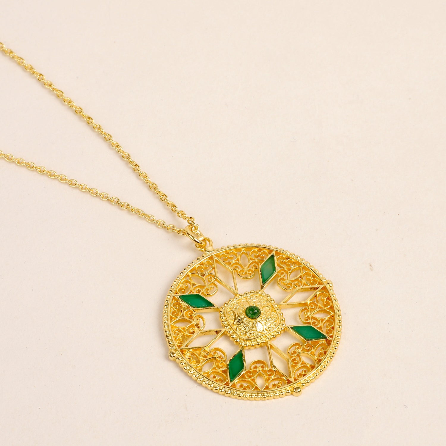 Filigree Medallion Green Onyx Necklace