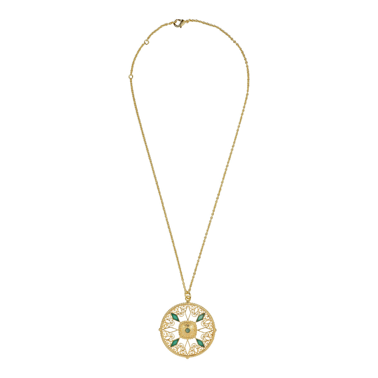 Filigree Medallion Green Onyx Necklace