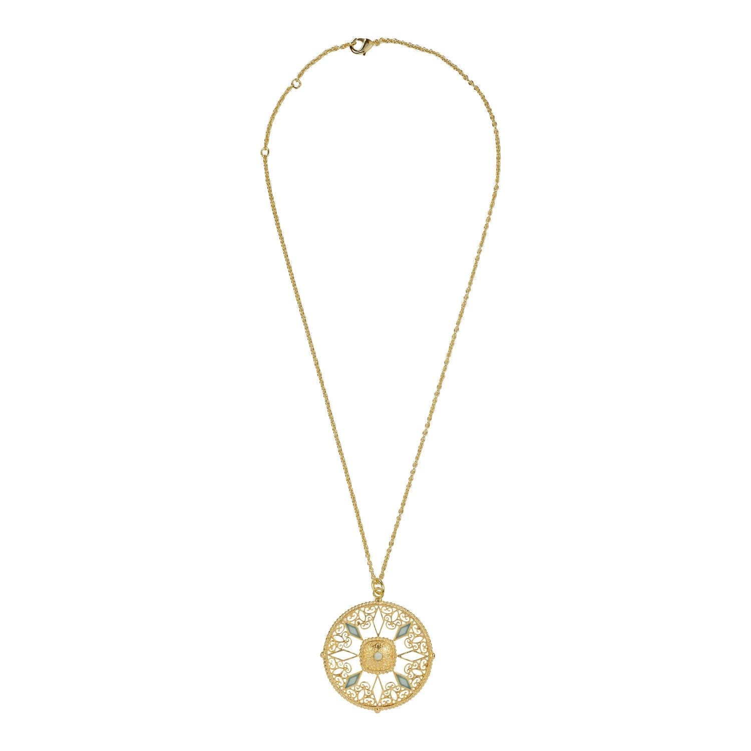 Filigree Medallion Swissblue Chalcedony Necklace