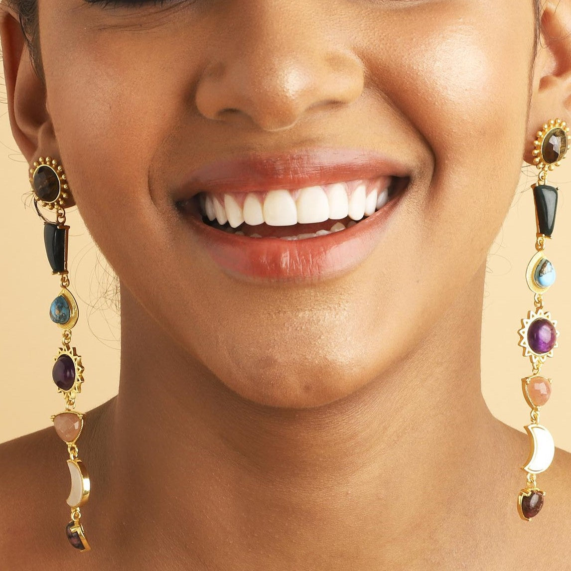 Stellar Elegance  Combo - 7 Healing Stones Drop Earrings &  Link Chain Necklace