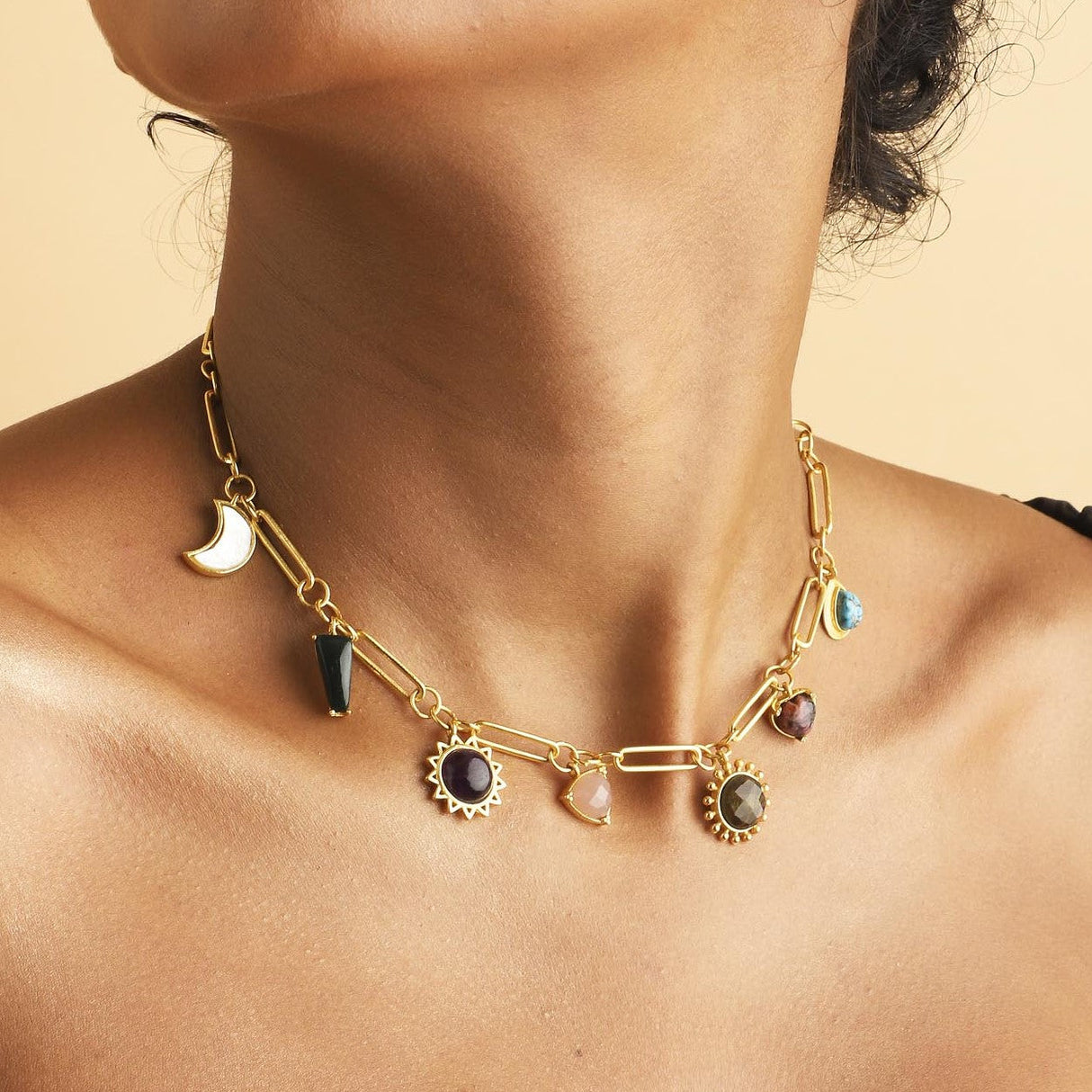Stellar Elegance  Combo - 7 Healing Stones Drop Earrings &  Link Chain Necklace