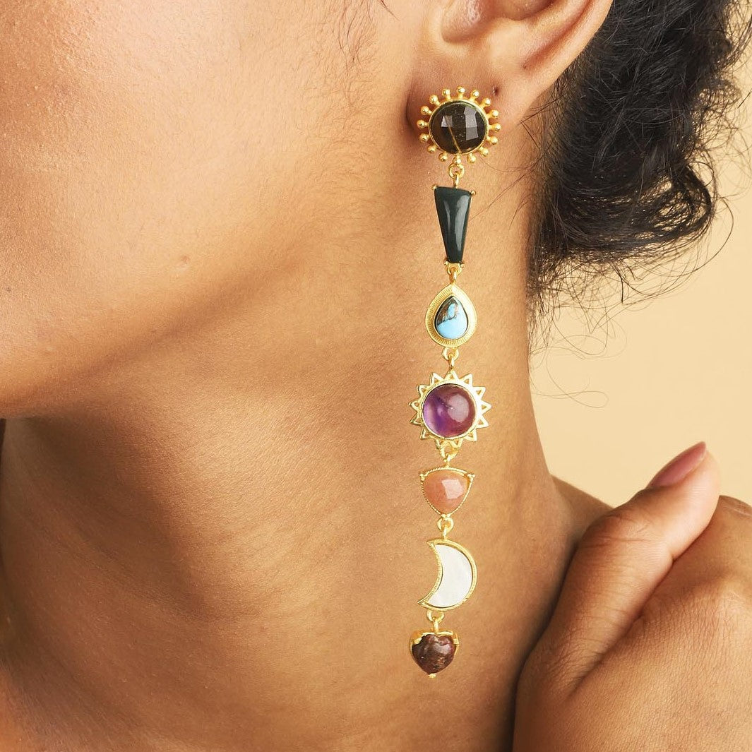 Stellar Elegance  Combo - 7 Healing Stones Drop Earrings &  Link Chain Necklace