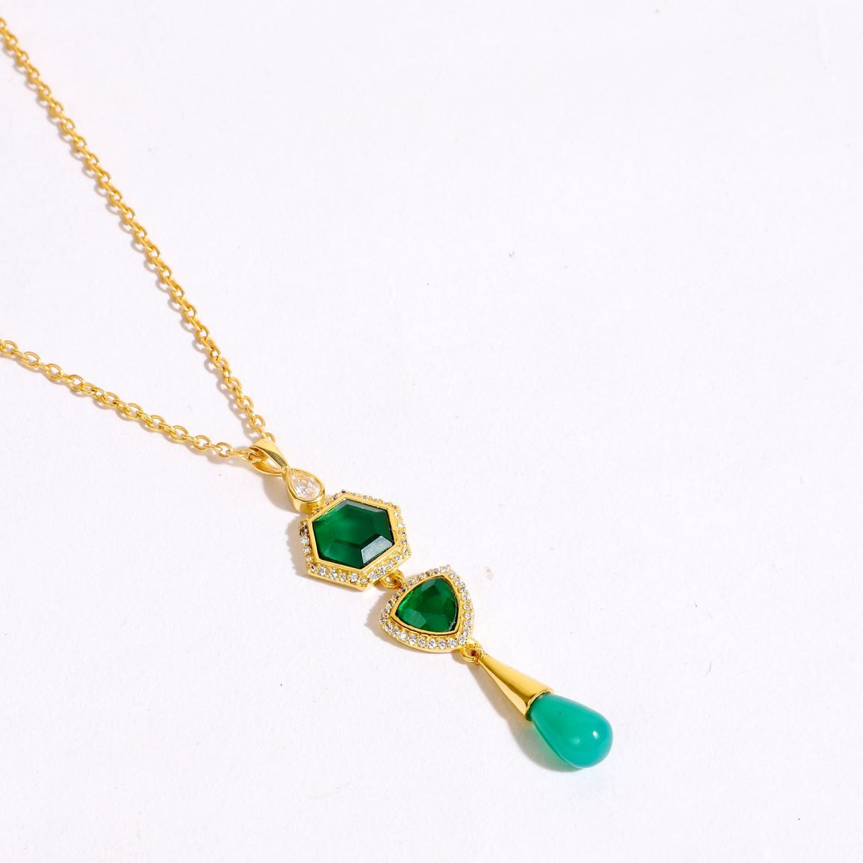 Green Onyx Necklace Semi Precious CZ