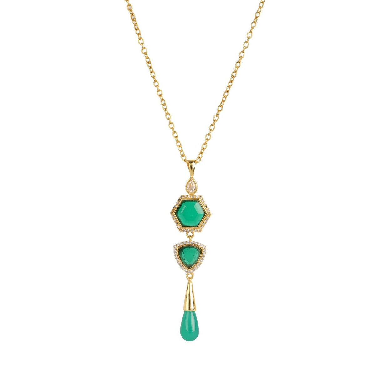 Green Onyx Necklace Semi Precious CZ