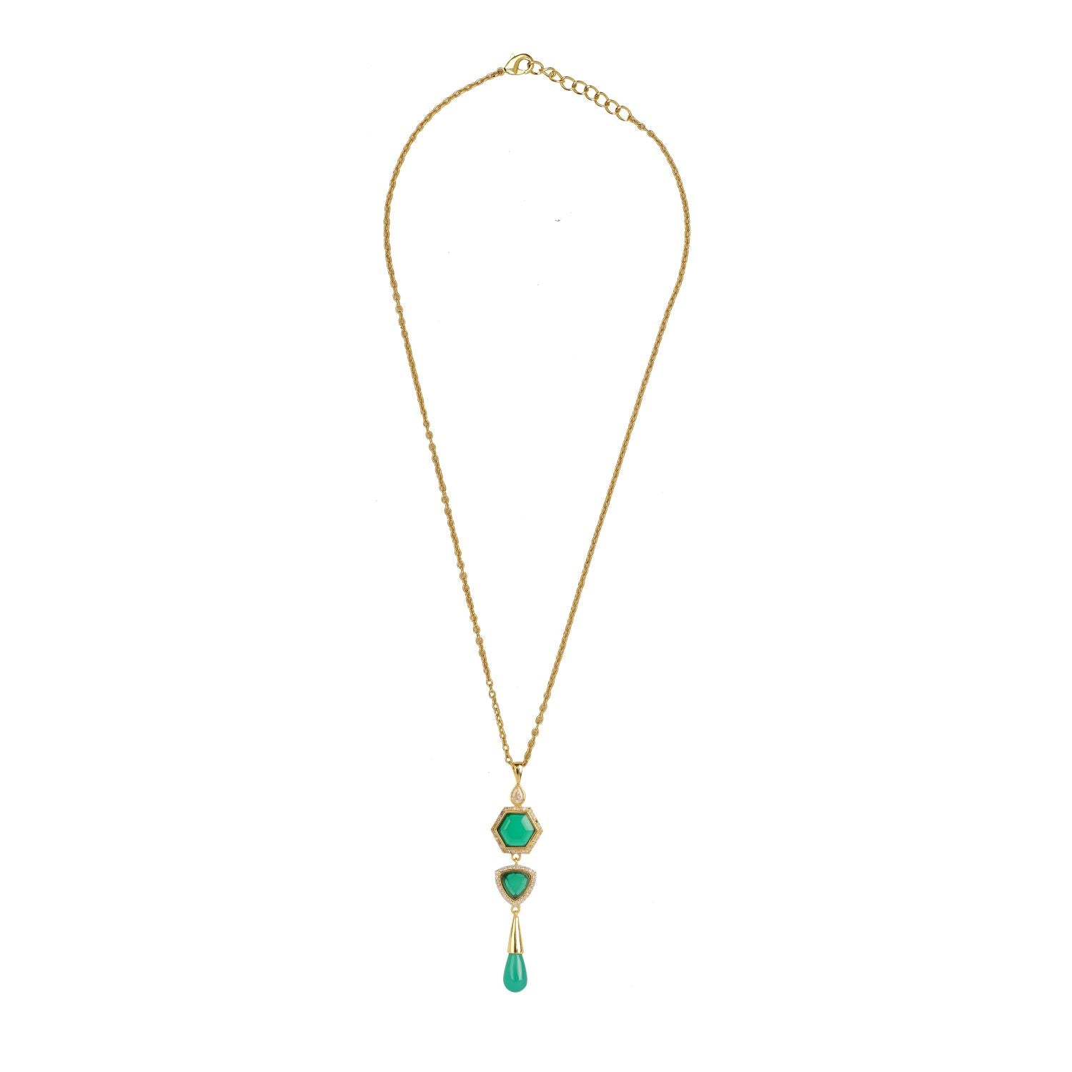 Green Onyx Necklace Semi Precious CZ