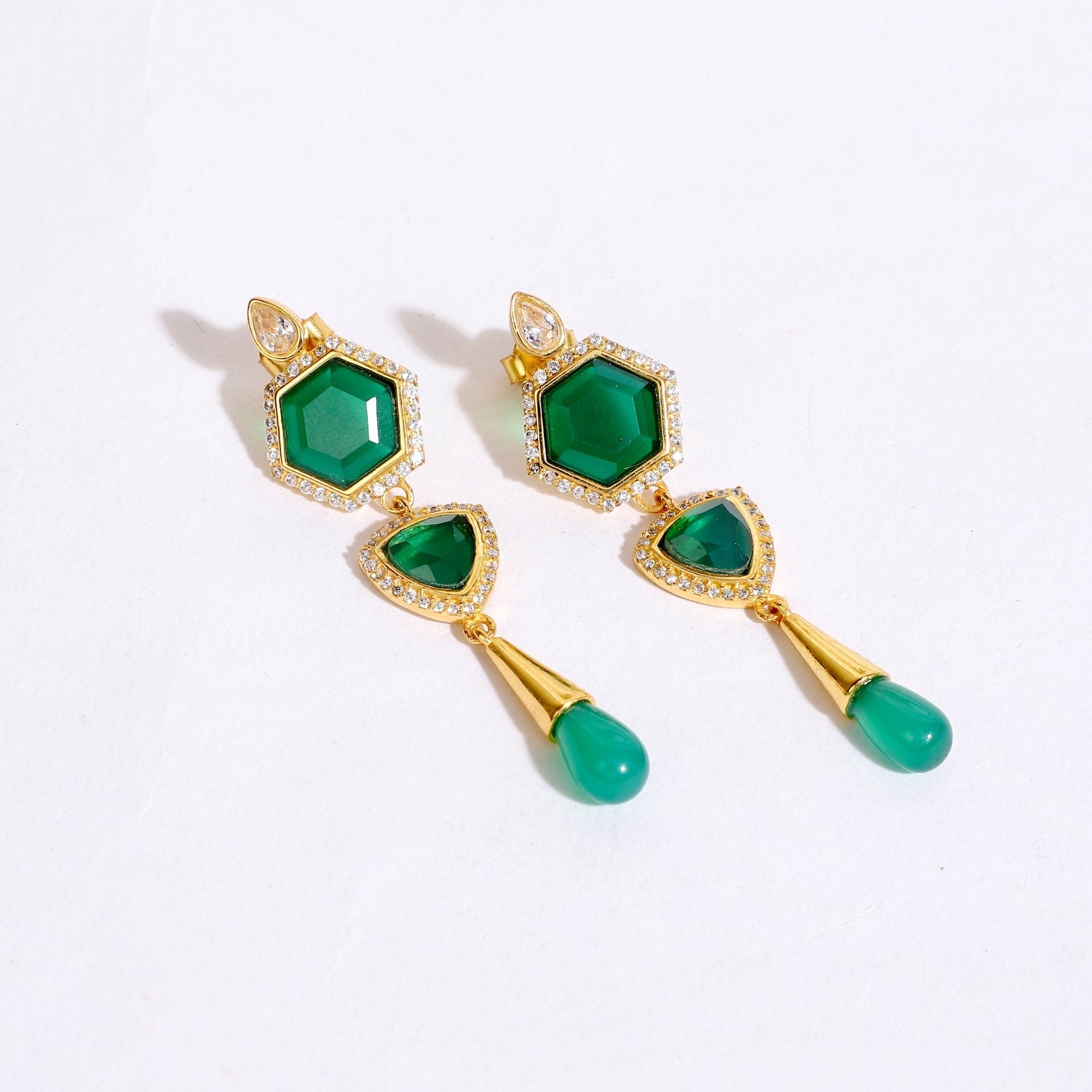 Green  Onyx Earrings Semi Precious CZ