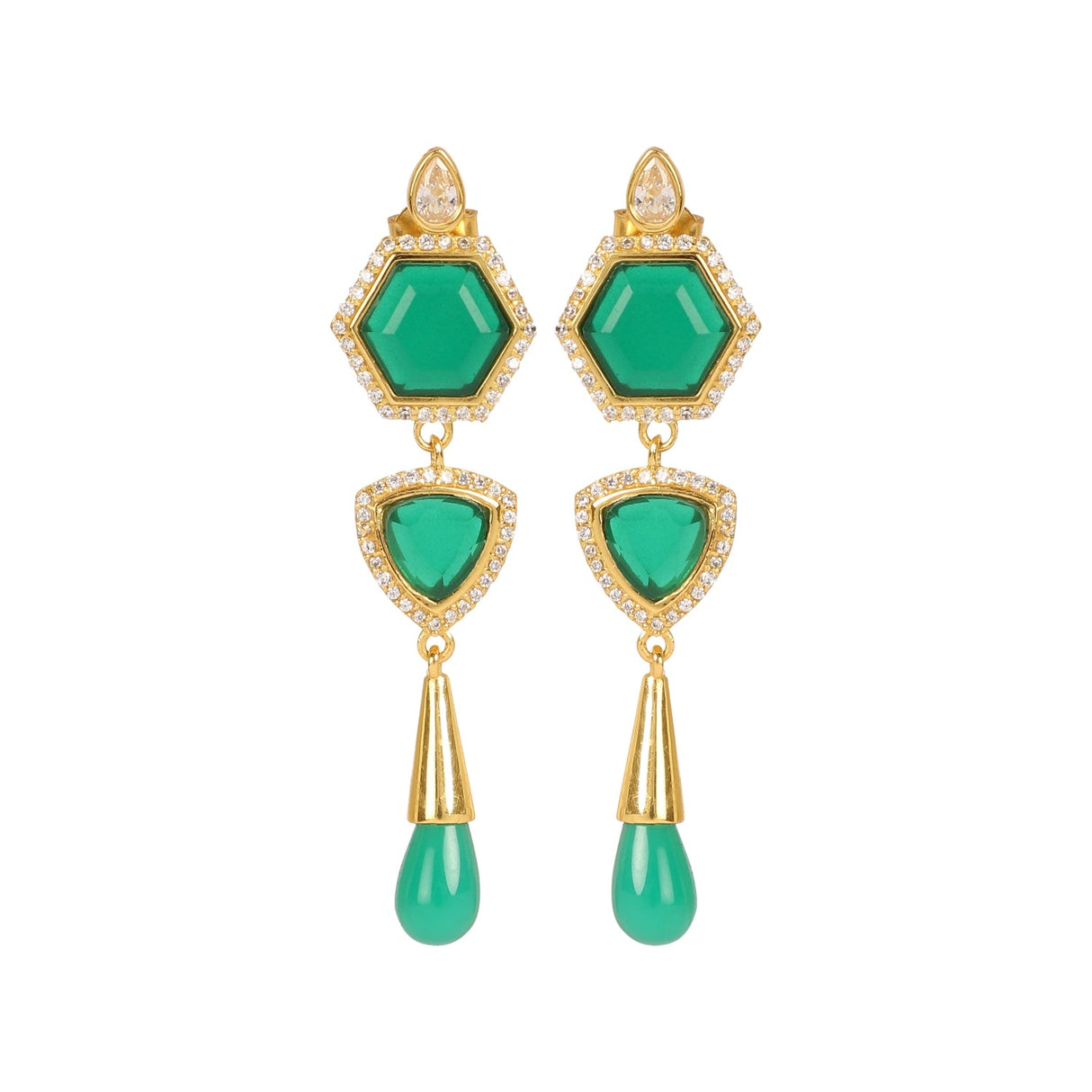 Timeless Radiance Green Onyx & CZ Earrings & Necklace Party Set